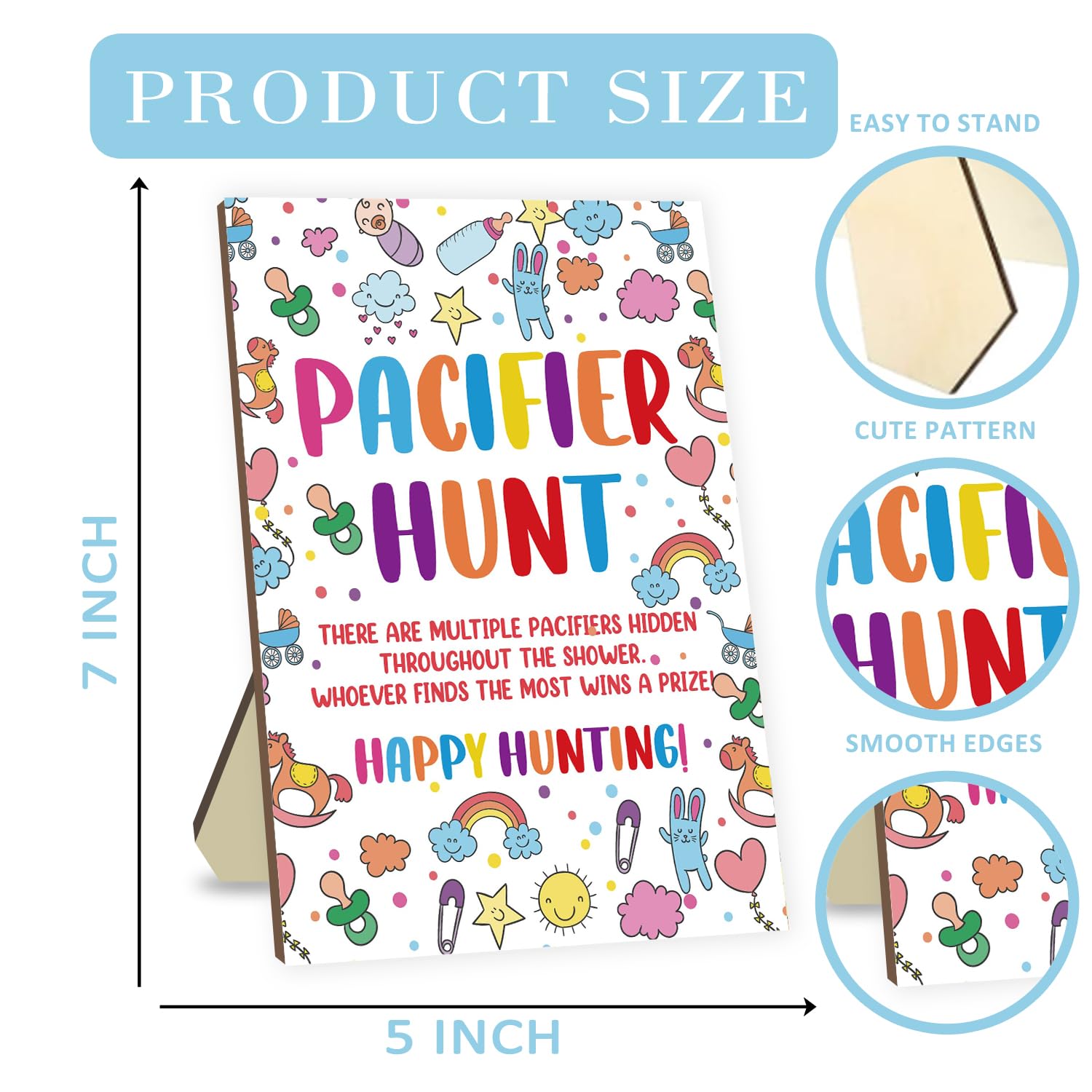 Chupete para baby shower, juego de caza, chupete de bebé, tablero de señales de caza, juegos de baby shower, regalos de fiesta de baby shower, 50