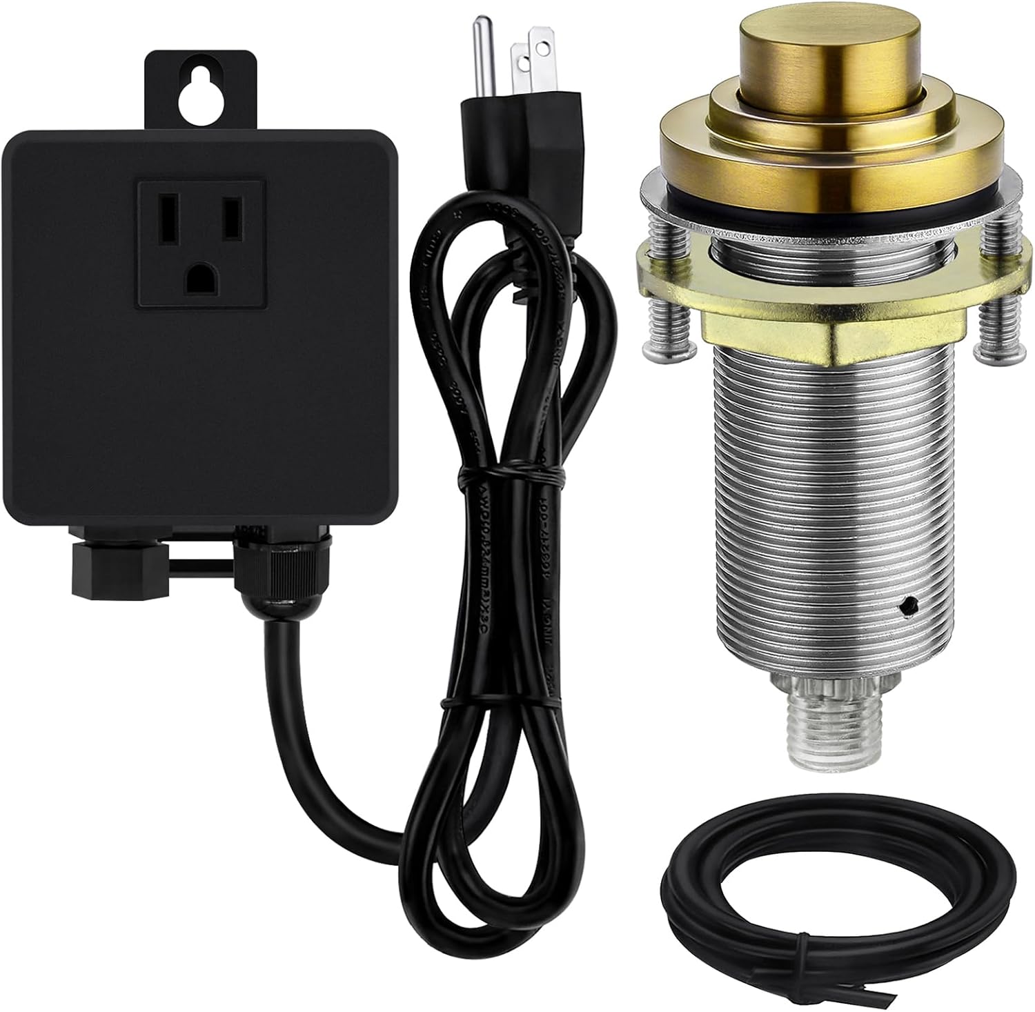 SINKINGDOM SinkTop – Kit de interruptor de aire con botón largo de bronce champán (latón completo) para eliminación de basura, salida única