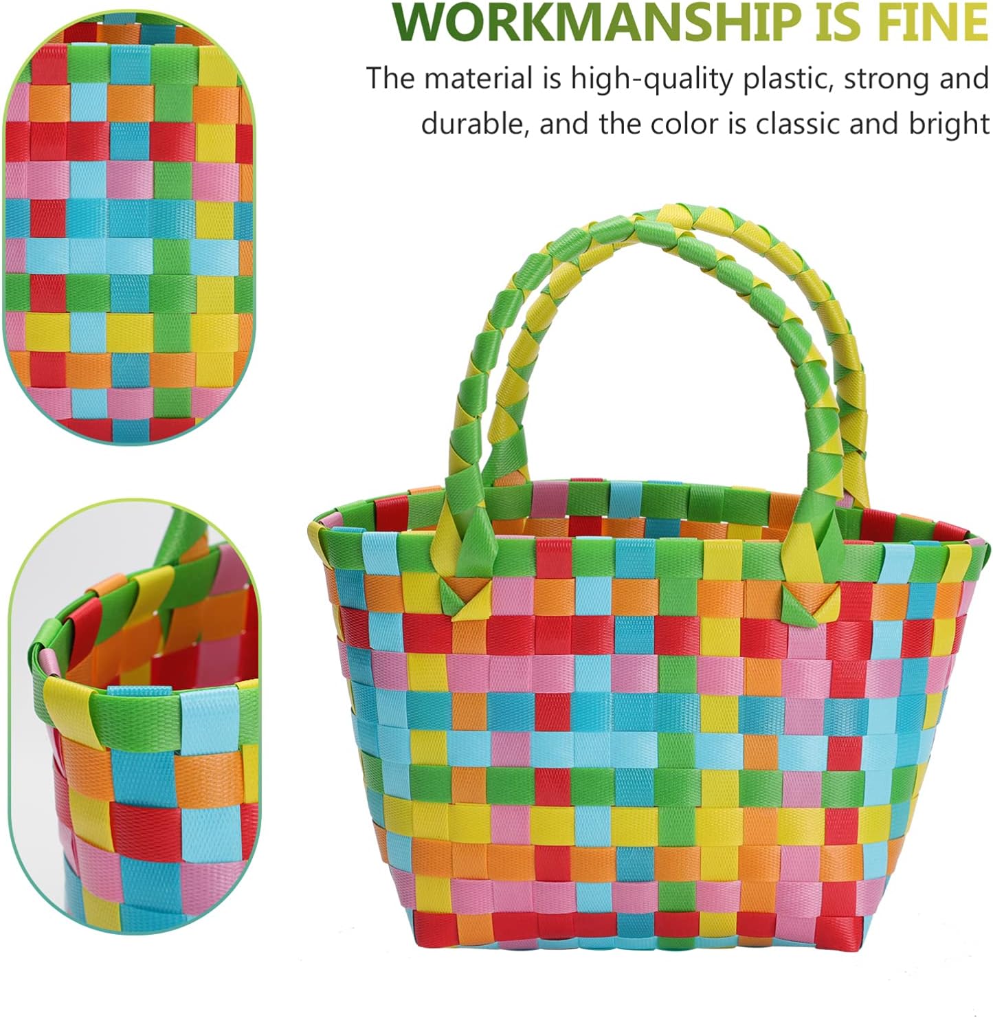 Cabilock Cesta de almacenamiento tejida a mano, bolsa de playa colorida para verano, bolsa de compras de alimentos, bolsa de soporte para aperitivos