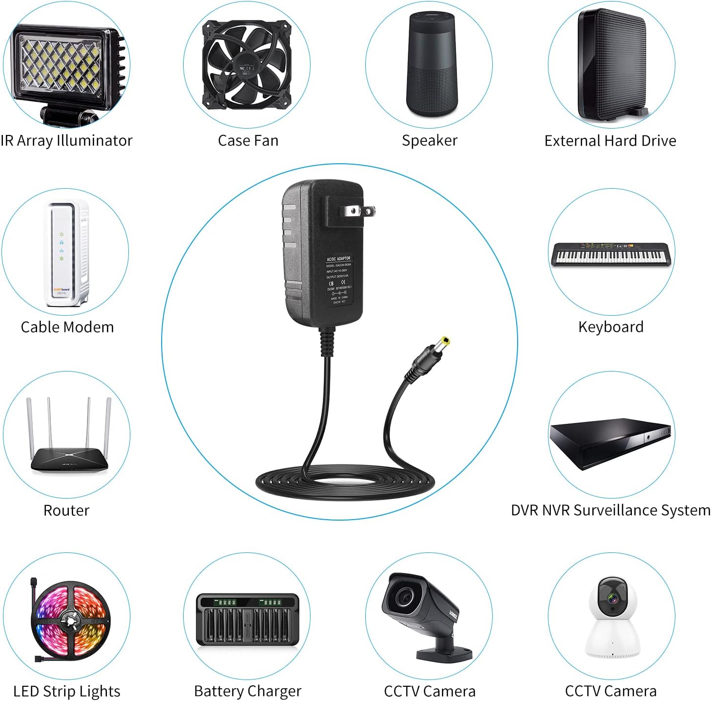 Adaptador de fuente de alimentación de 9 V 3A, adaptador de alimentación universal Yetaida 27 W CA 100-240V a CC 9V Transformador de fuente de