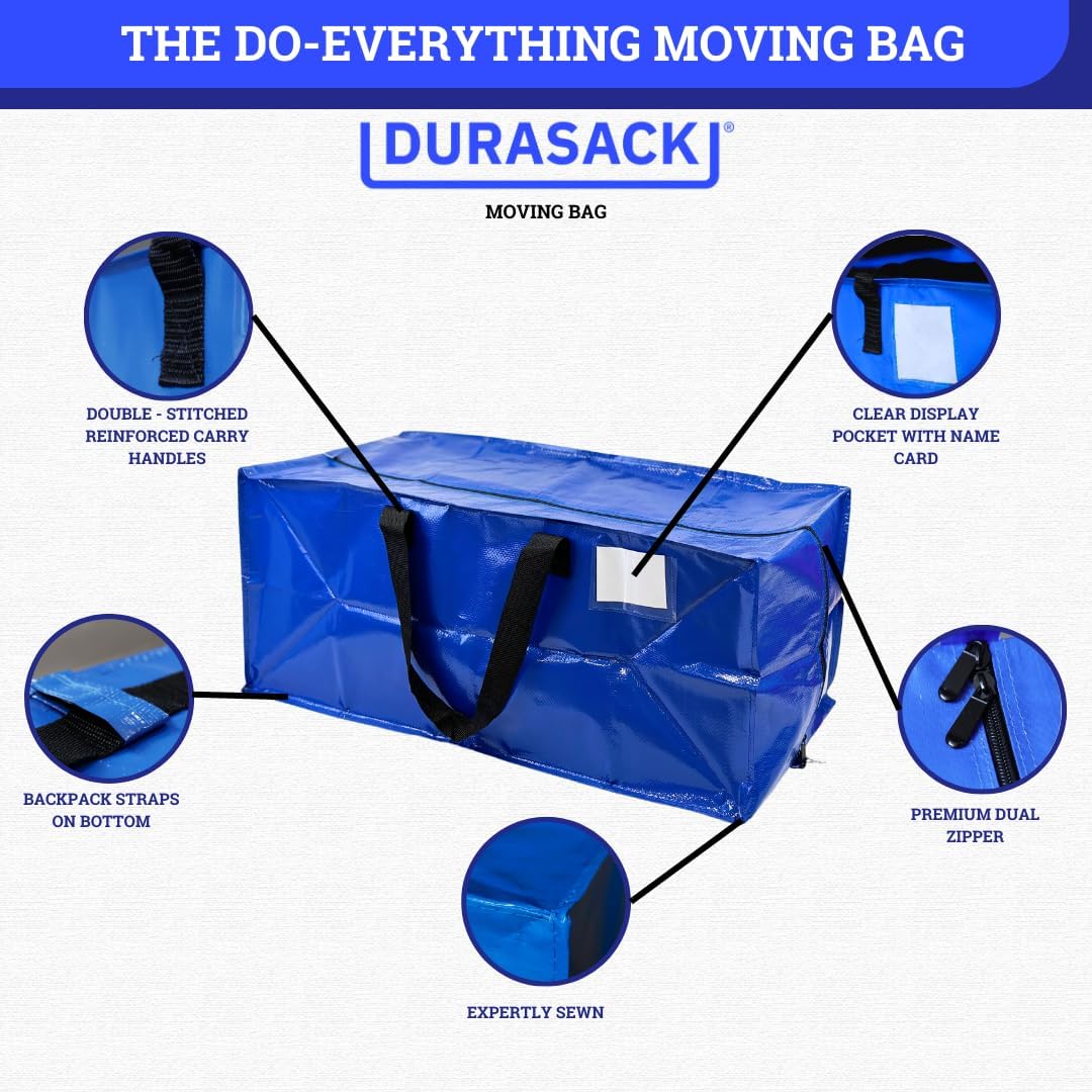 DURASACK Contenedor de almacenamiento de bolsas de mudanza de alta resistencia con cremallera, correas de transporte reforzadas y correas de