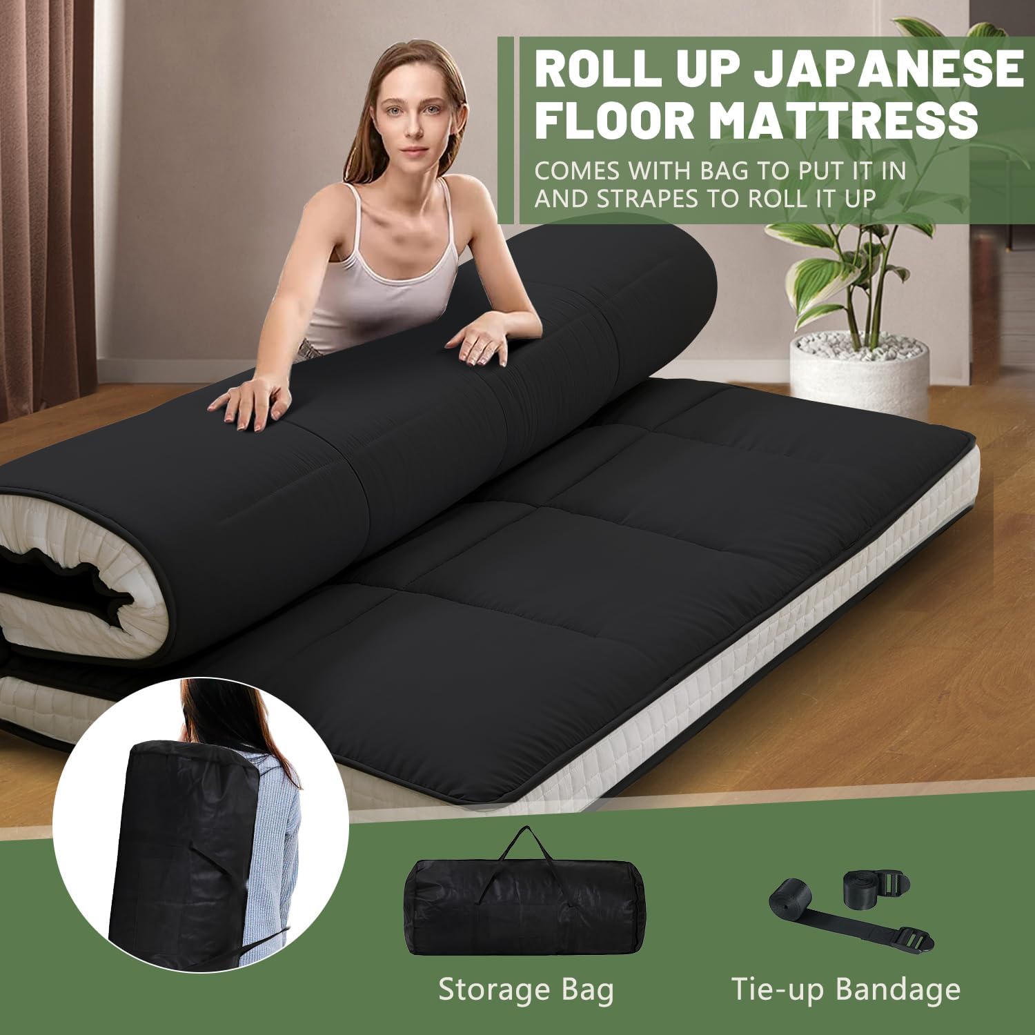 Colchón japonés de suelo futón, cubrecolchón plegable grueso de tatami, colchón enrollable, tapete plegable para dormir, tumbona transpirable,