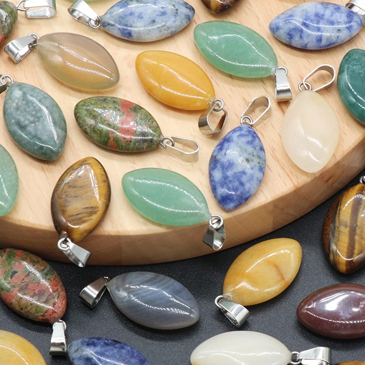 LHJ 20 colgantes de piedra natural con forma de marquesa de cristal de ágata de chakra para hacer joyas, collares, aretes, Piedra Piedra Ágata, no
