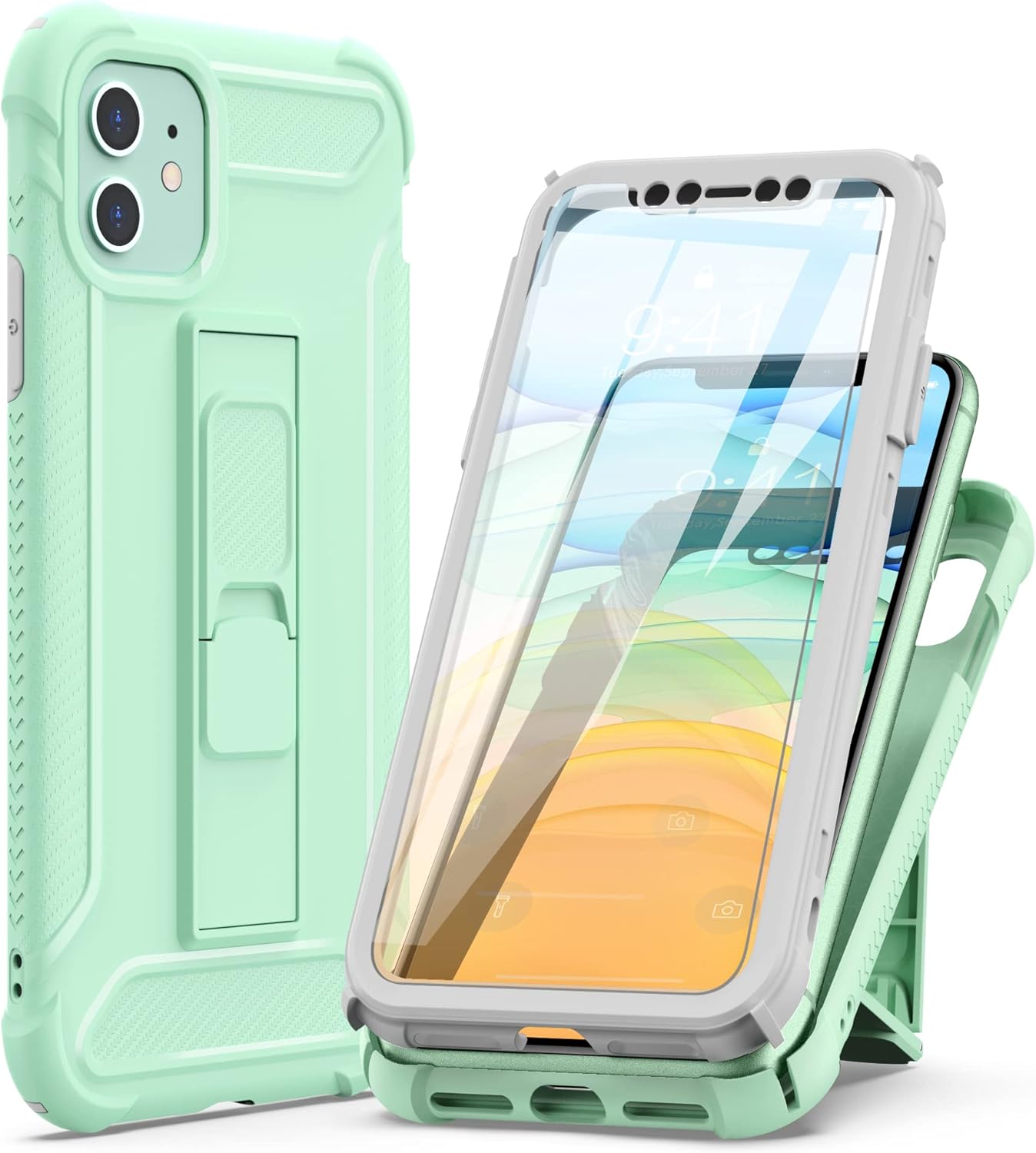 ORETech Funda diseñada para iPhone 11, con 2 protectores de pantalla de vidrio templado soporte incorporado cuerpo completo a prueba de golpes