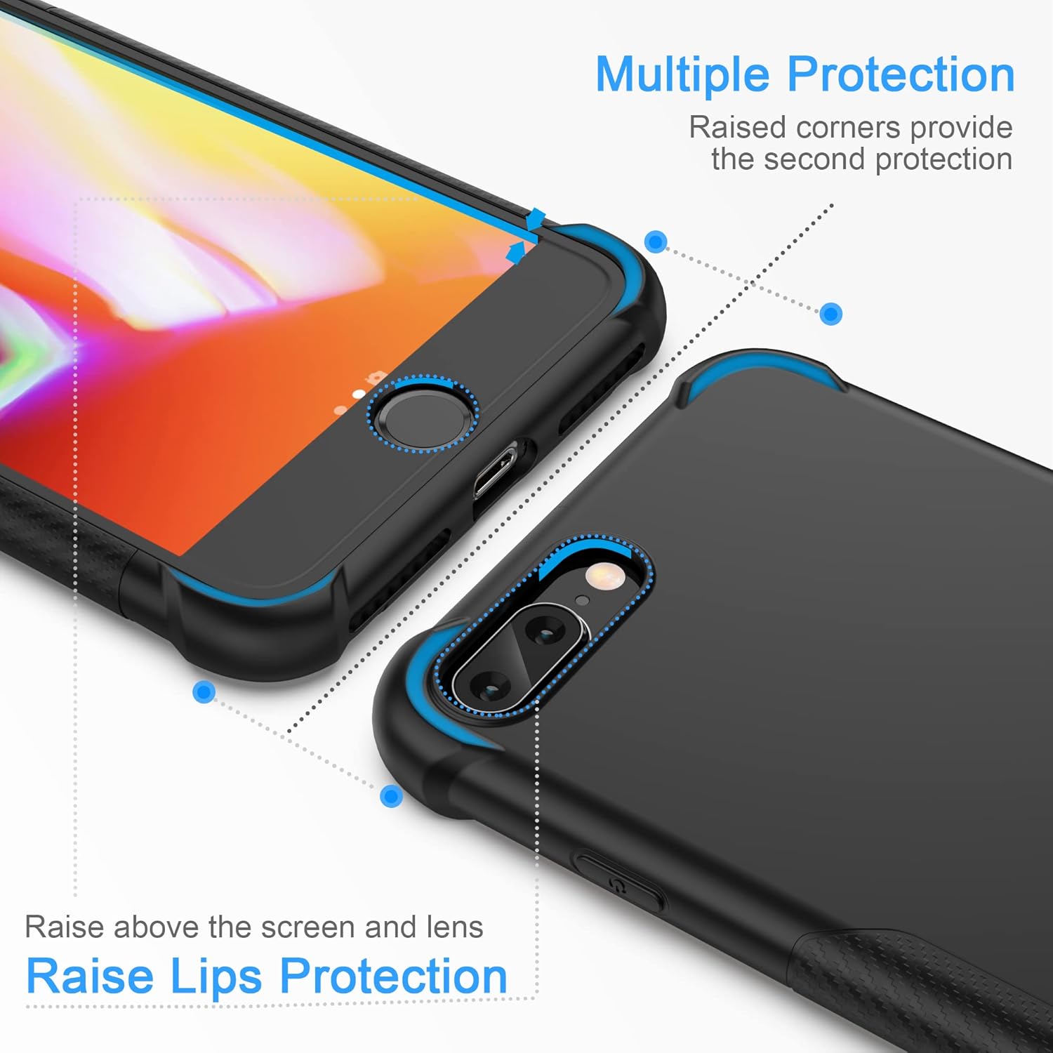 ORETECH – Funda diseñada para iPhone 7 Plus, diseñada para iPhone 8 Plus con 2 protectores de pantalla de vidrio templado, textura de fibra de