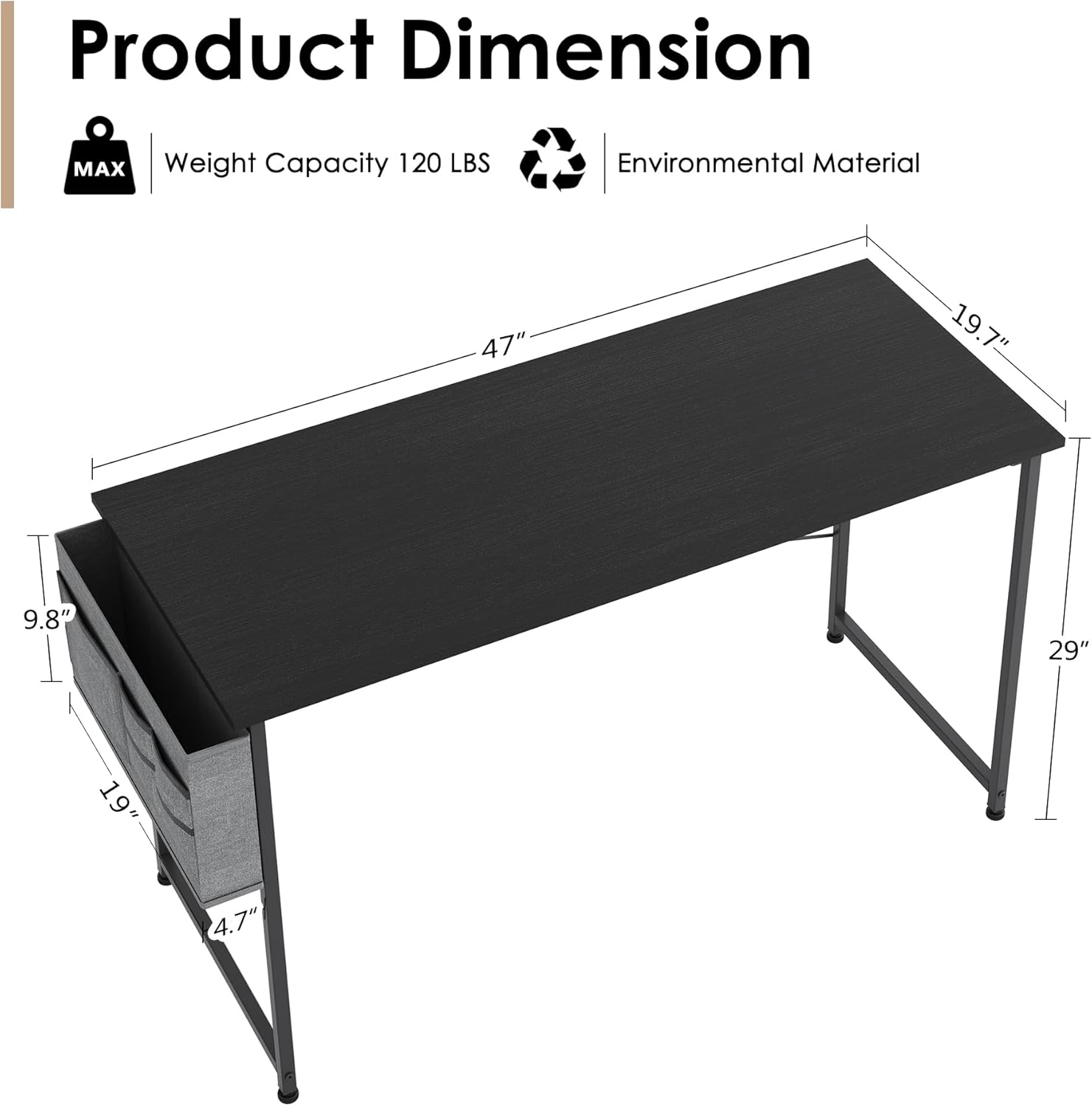 COTUBLR Escritorio para computadora de 47 pulgadas, escritorio de oficina en casa, escritorio simple y moderno para dormitorio, escritorio de