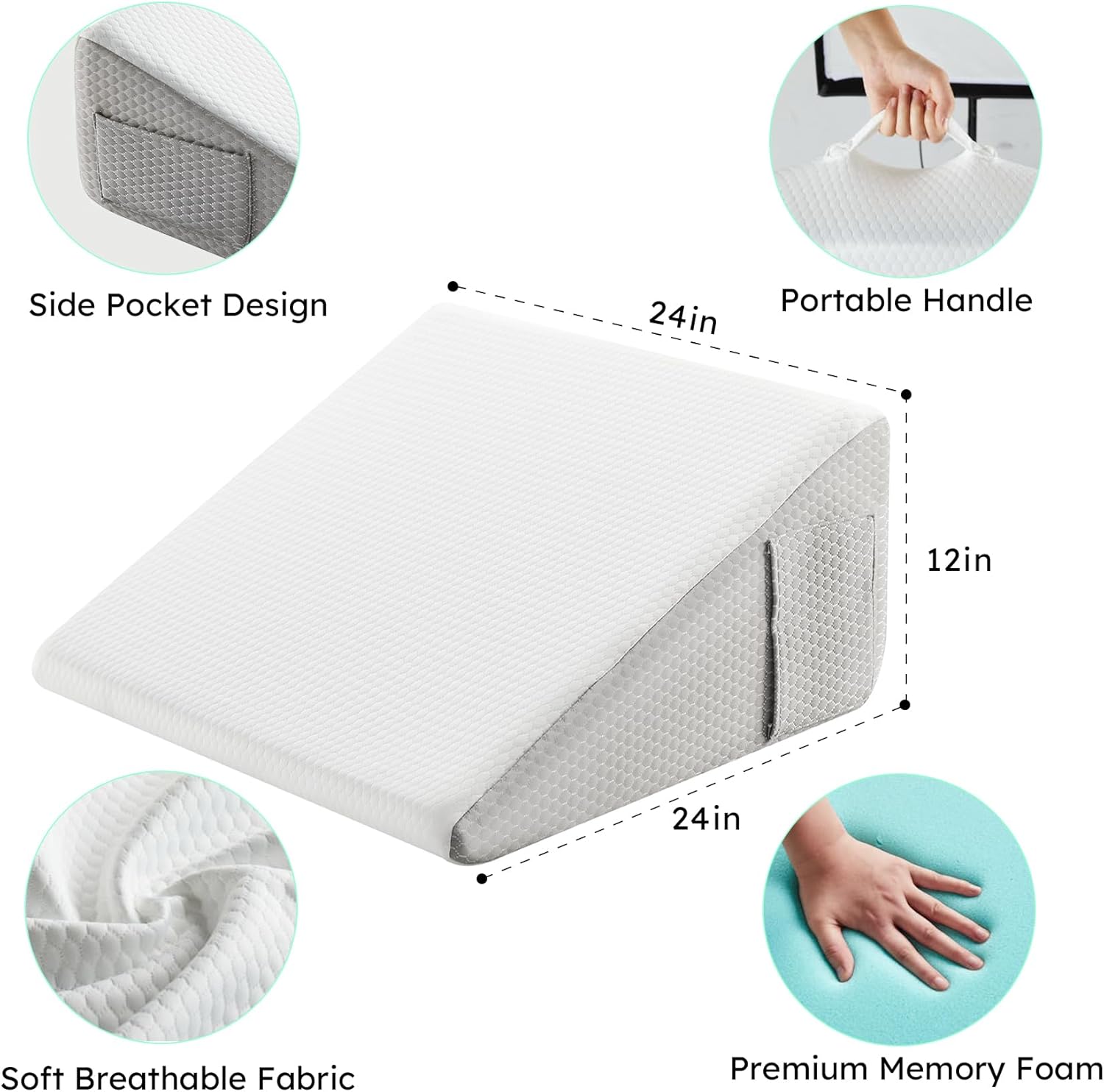 Almohada de cuña para dormir, almohada de cuña de soporte elevado de 12 pulgadas, almohada triangular transpirable de cuña poscirugía, parte