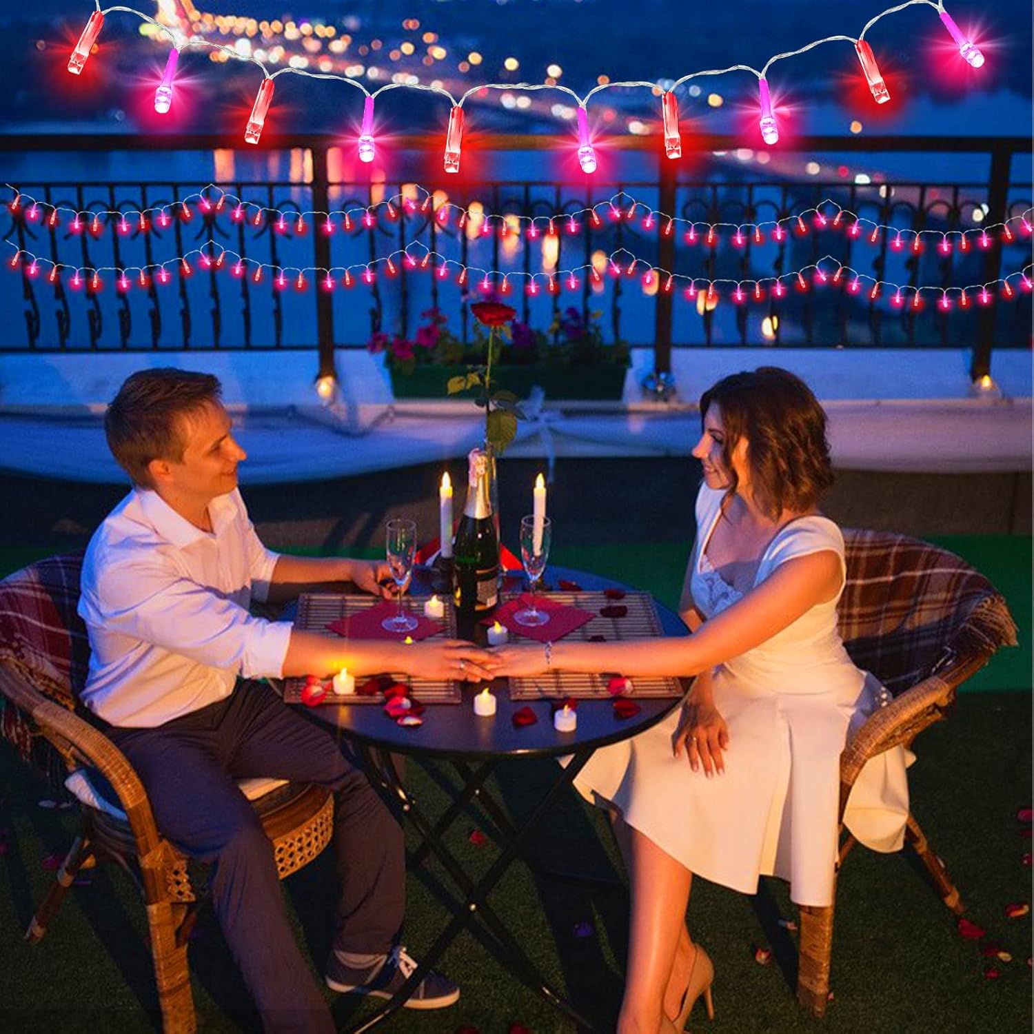 TURNMEON Guirnalda de 100 luces LED de 33 pies, temporizador de decoración del día de San Valentín, 8 modos, funciona con pilas, impermeable, luces