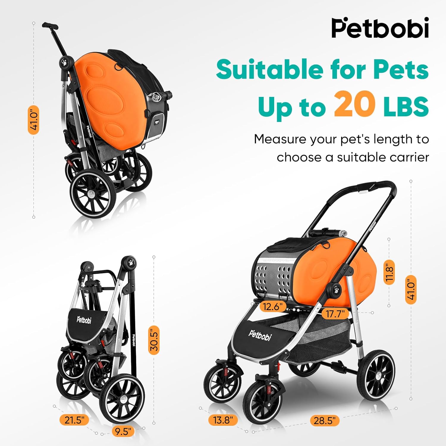 Petbobi Cochecito para perros 5 en 1 con transportador desmontable  Cochecito para mascotas, transportador, mochila, bolso y asiento de coche  Para