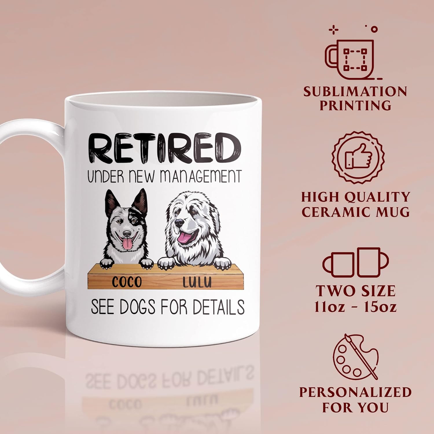 CUSGIFTS Taza de jubilación personalizada Jubilado bajo nueva gestión, ver perros para más detalles, taza de café, regalos de jubilación
