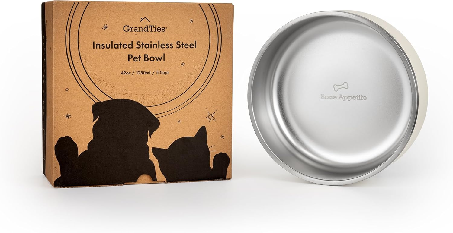 GrandTies Cuenco de acero inoxidable grabado para mascotas  Tazón reutilizable con aislamiento sin BPA para gatos y perros  Cuenco grande y