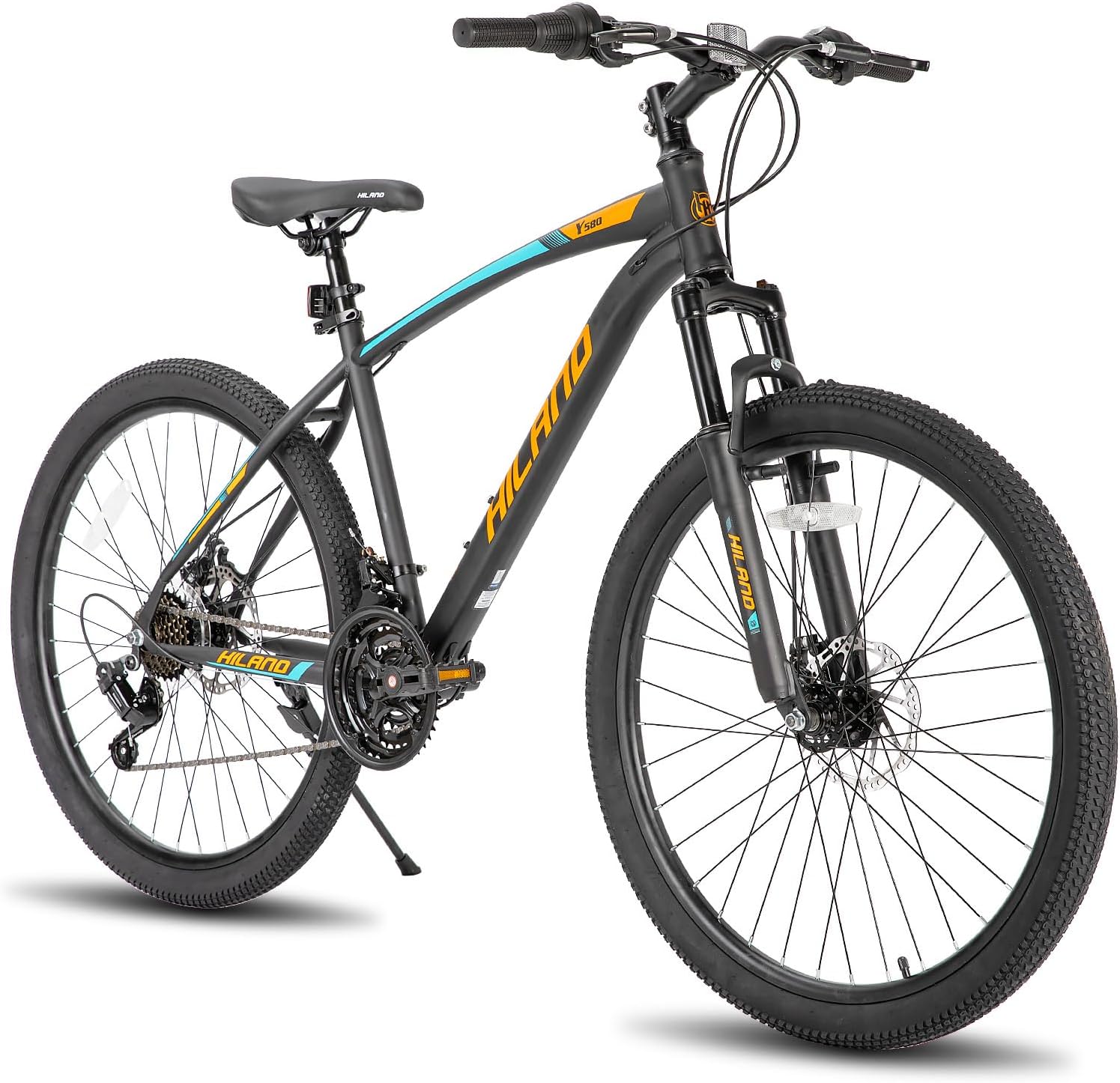 HILAND – Bicicleta de montaña para hombre y mujer, bicicleta de montaña de 26 pulgadas y 21 velocidades con freno de disco dual, horquilla de