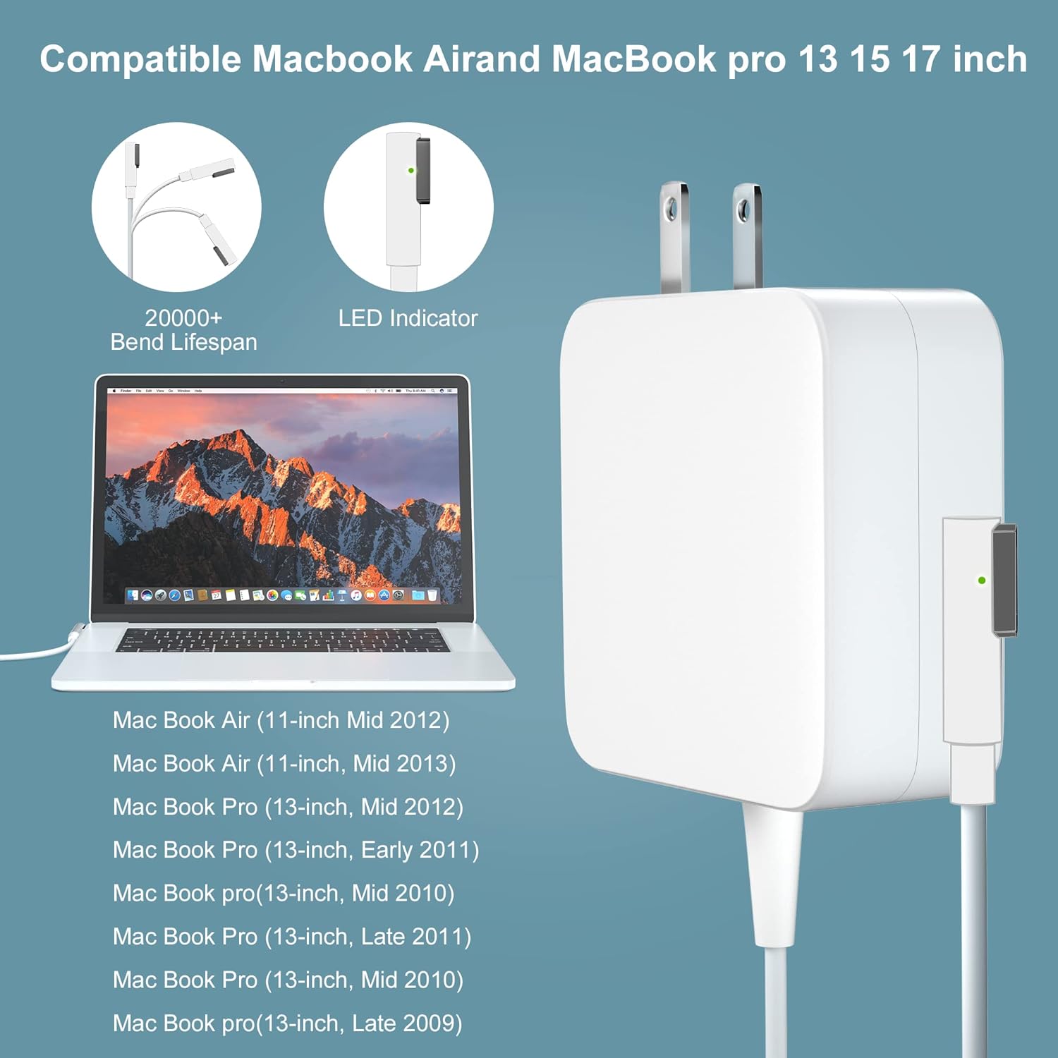 Cargador Mac Book Pro de 60 W, adaptador de corriente compatible con A1278 A1344 Mac Book Pro de 13 pulgadas (antes de mediados de 2012), cable de