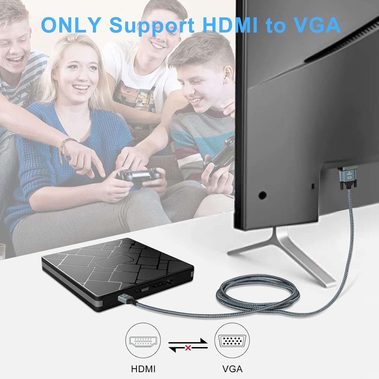 Twozoh Cable HDMI a VGA de 15 pies. Aleación de aluminio Shell Nylon Trenzado y chapado en oro Soporte 1080P60HZ