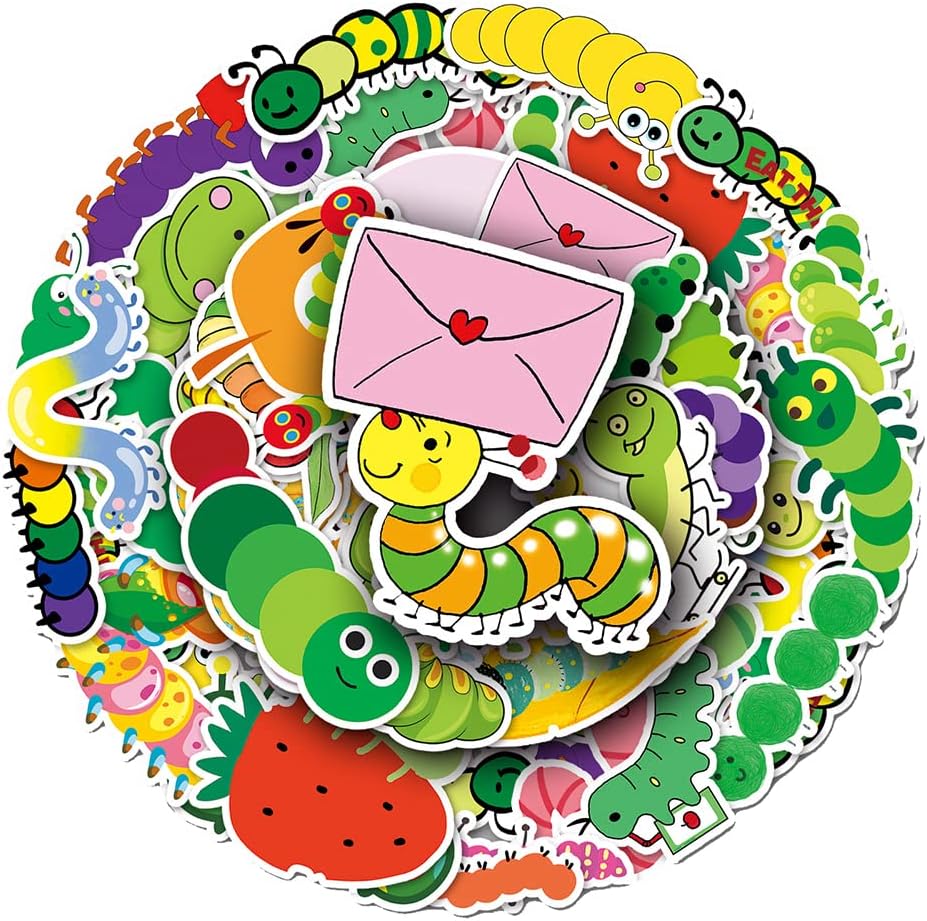 Calcomanías de vinilo impermeables para botella de agua, teléfono, laptop, álbumes de recortes, bicicleta, automóvil, caricaturas, insectos, 50