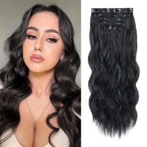 Extensiones de cabello negro natural con clip, de 20 pulgadas, 6 unidades, gruesas, rizadas, extensiones de cabello sintético de doble trama, Extensiones de cabello negro natural con clip, de 20 pulgadas, 6 unidades, gruesas, rizadas, extensiones de cabello sintético de doble trama,