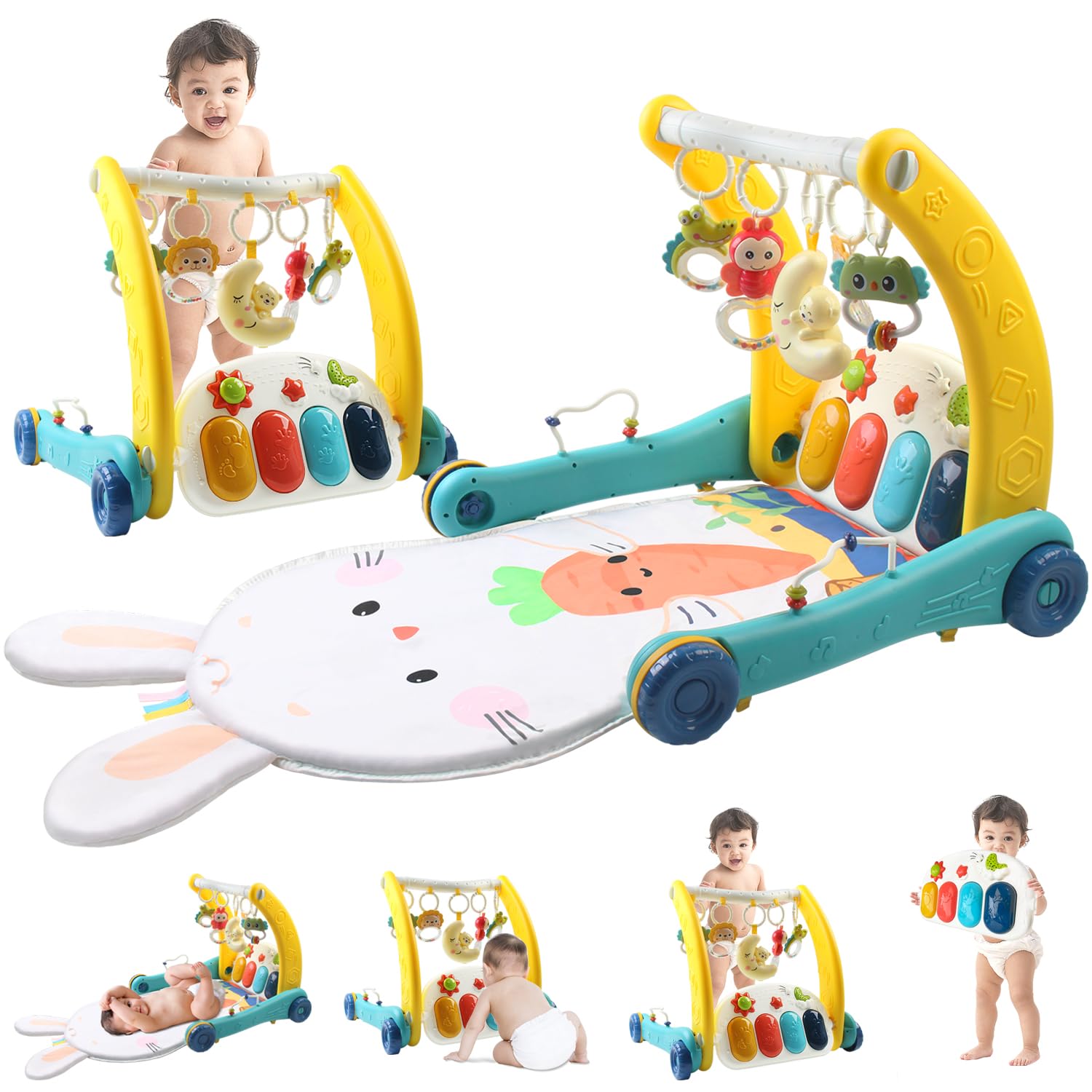 Tapete de juego para bebé, piano para patear y jugar, gimnasio de actividades para bebés, con 5 etapas inteligentes para aprender juguetes