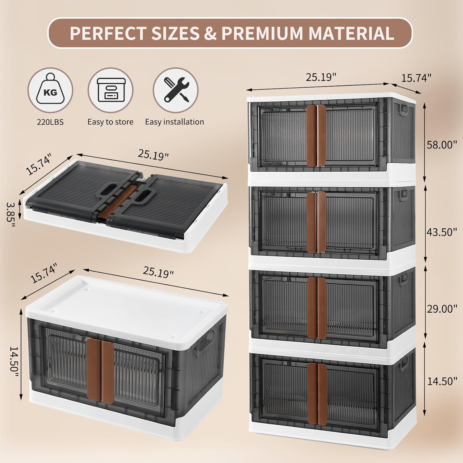 Closet Organizers and Storage – Storage Bins with Lids & Wheels 19 Gal, Collapsible Stackable Storage Bins, Trunk Organizer Folding Storage Box for