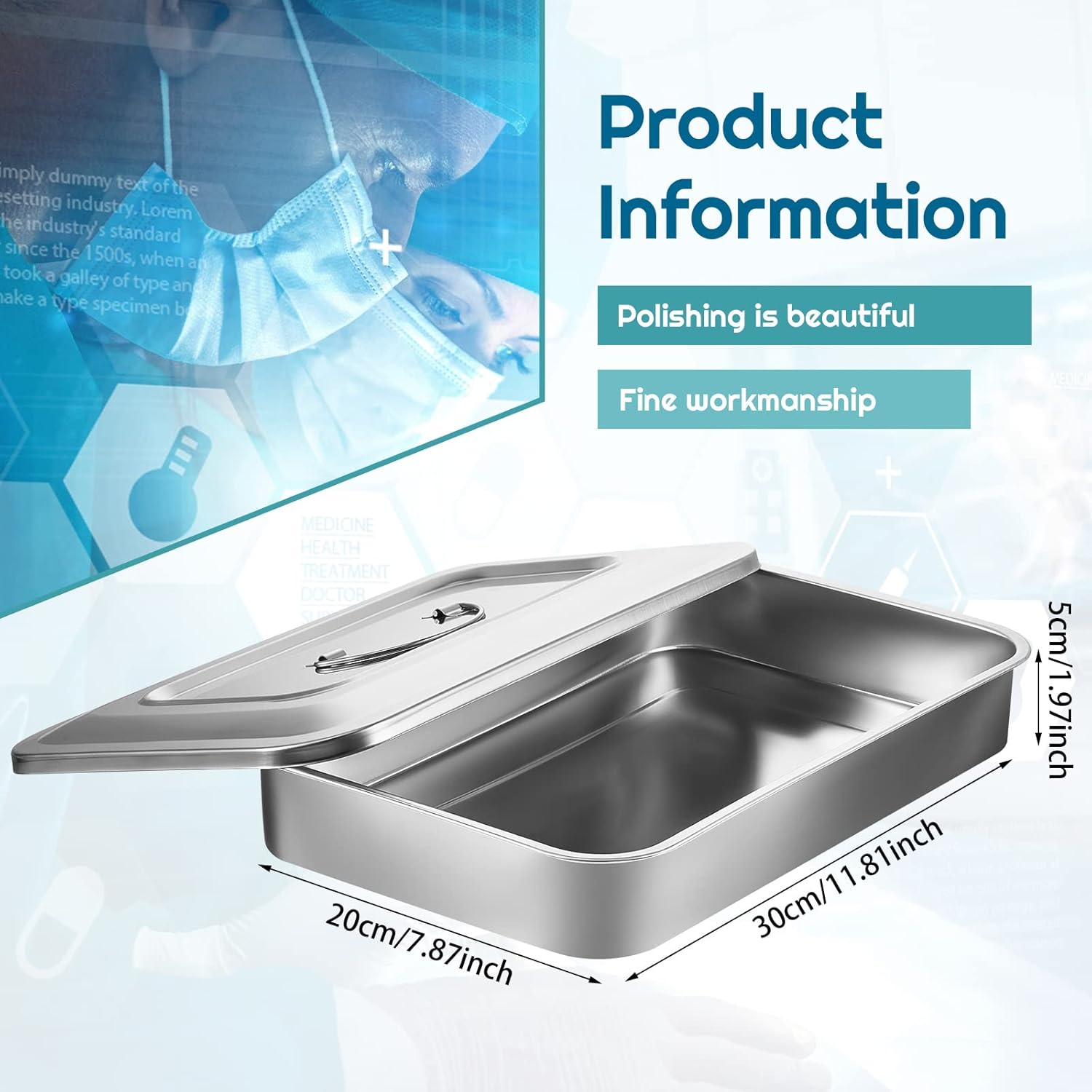 Fabbay 2 bandejas quirúrgicas médicas 201 de acero inoxidable para instrumentos dentales, bandeja organizadora, caja de metal esterilizado con tapa