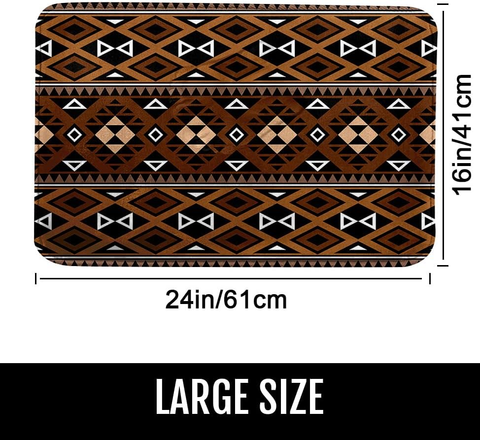 Britimes Tapetes de baño para baño, alfombras de baño occidentales, antideslizantes, diseño bohemio, diseño azteca, marrón, retazos, cubierta