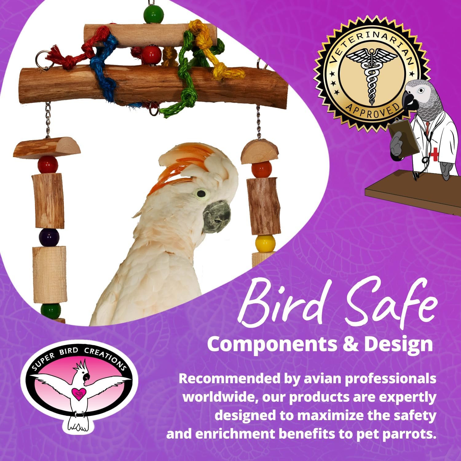 Super Bird Creations SB1159 Mega Swing Bird Toy – Columpio de ejercicio y enriquecimiento para amazonas, grises africanos, eclectos, cacatúas,