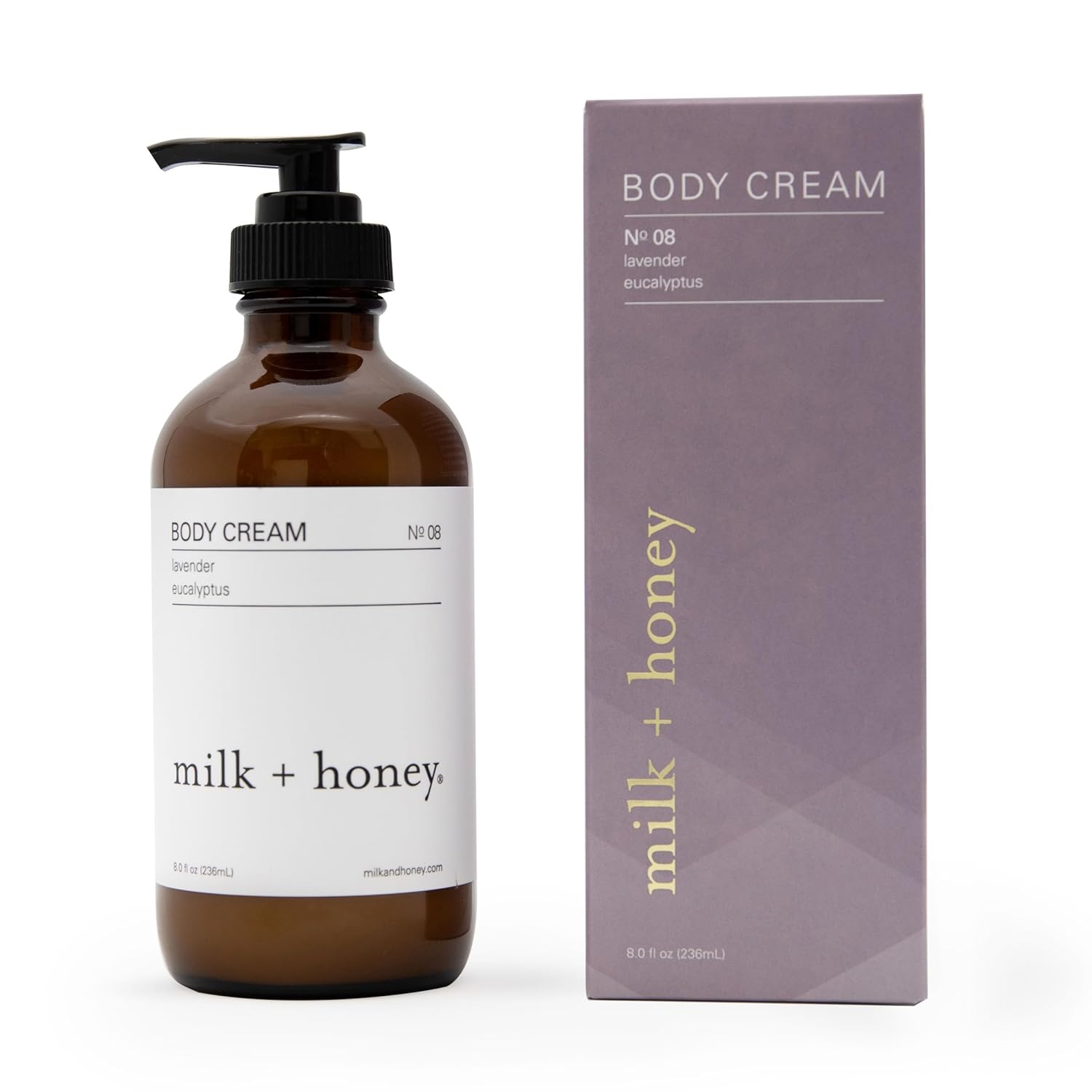 milk + honey Rich Body Cream No. 8, con lavanda y crema corporal de eucalipto para mujeres y hombres, loción hidratante ultra nutritiva, 8 onzas.