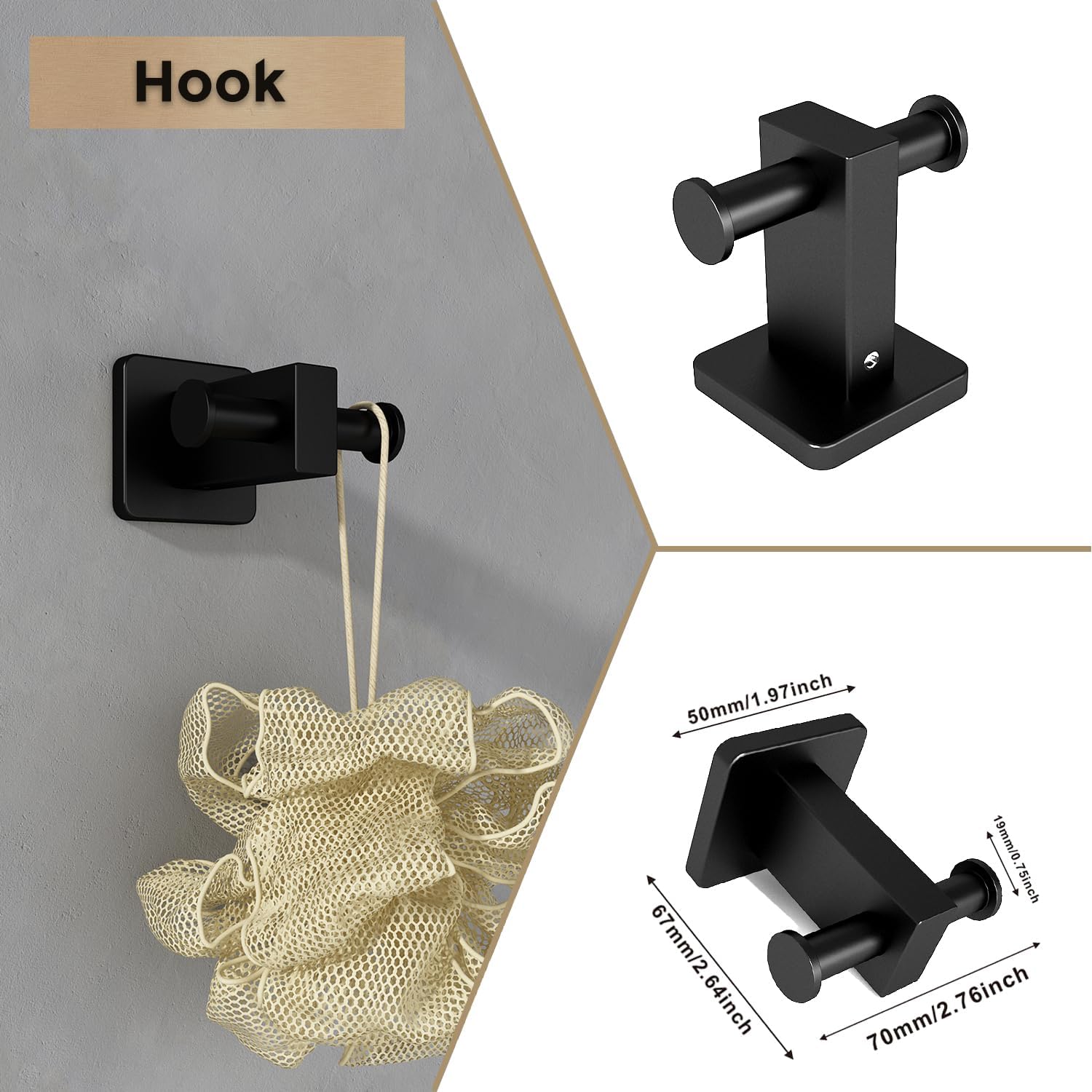 Toalleros para baño, juego de 4 piezas de accesorios de baño negro mate SUS304 de acero inoxidable montado en la pared, incluye toallero individual