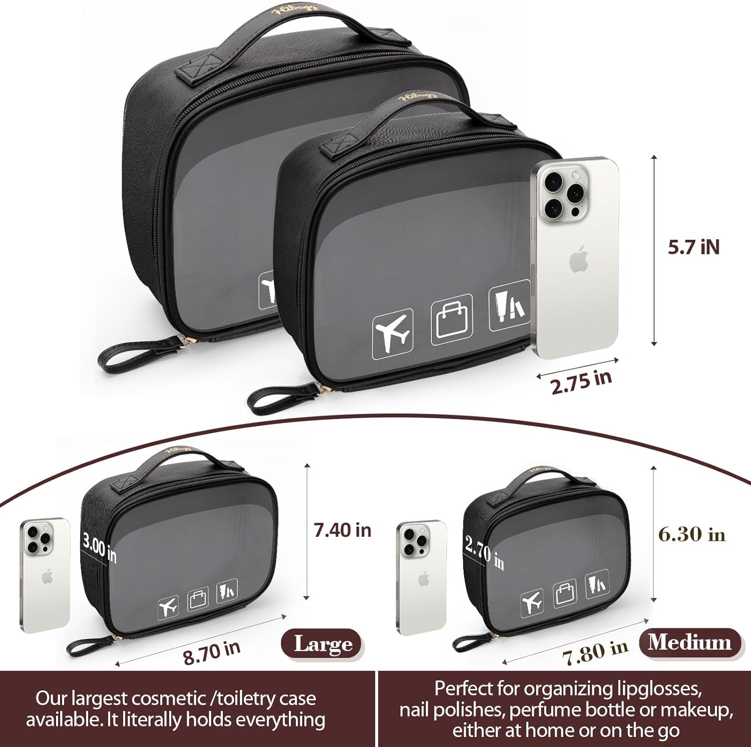 Hibagg Neceser de viaje, Negro -, Transparente