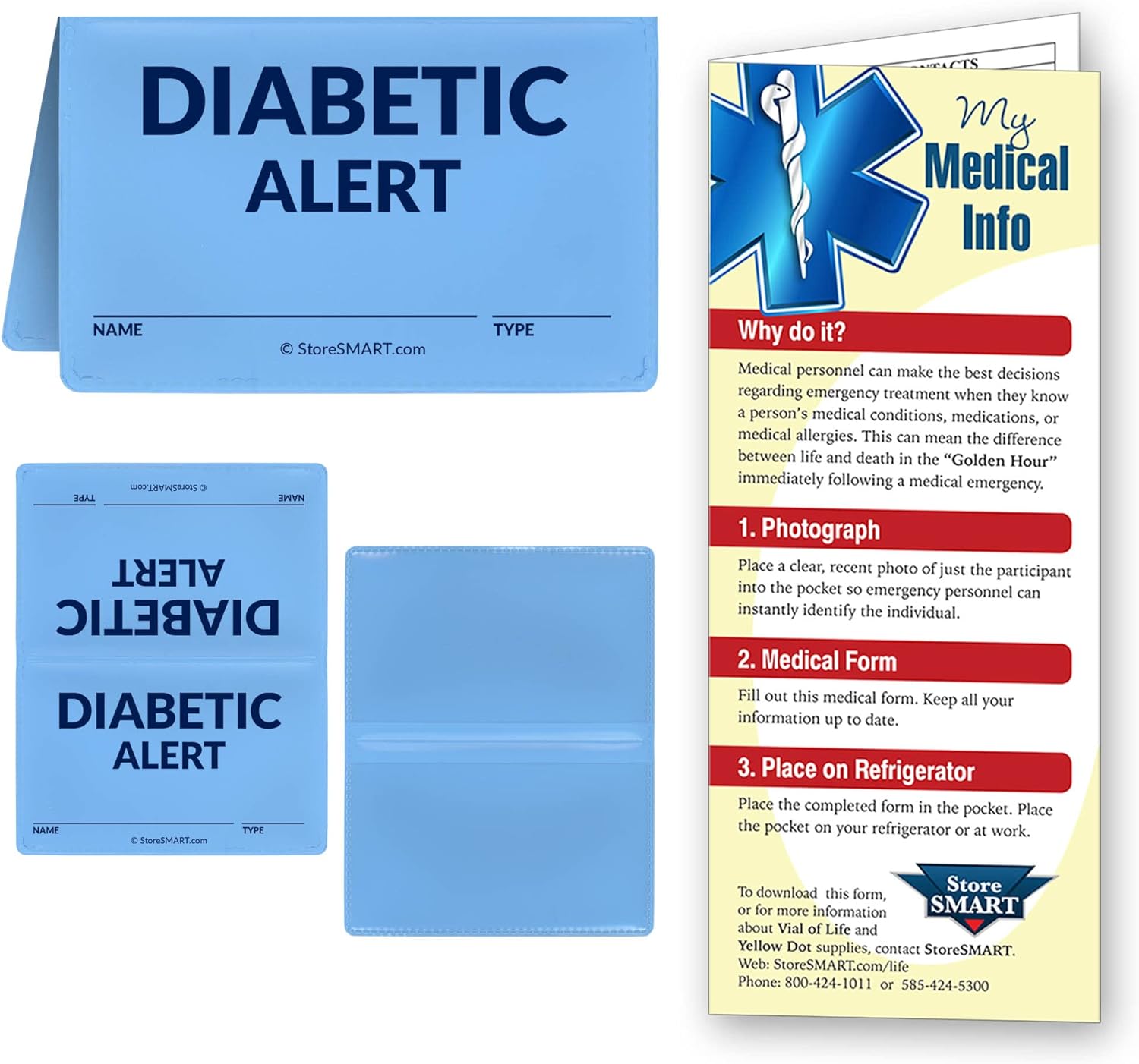StoreSMART – Vial of Life – Cartera plegable para diabéticos – Soporte de información médica de emergencia para identificación – Paquete de 5 –