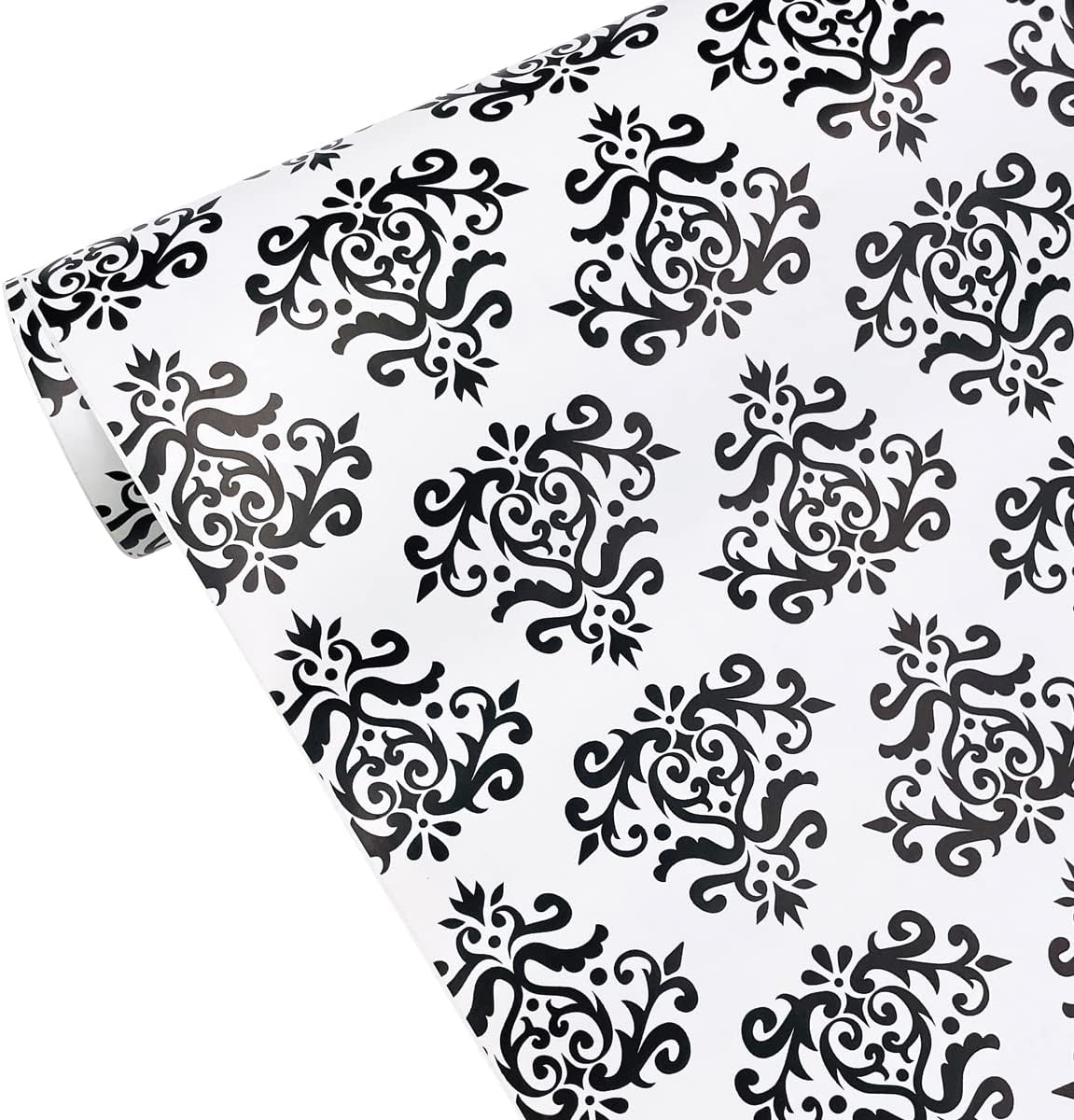 Yifely Revestimiento autoadhesivo para estantes, papel extraíble para muebles para cubrir cajones de apartamentos, damasco negro retro, 17.7