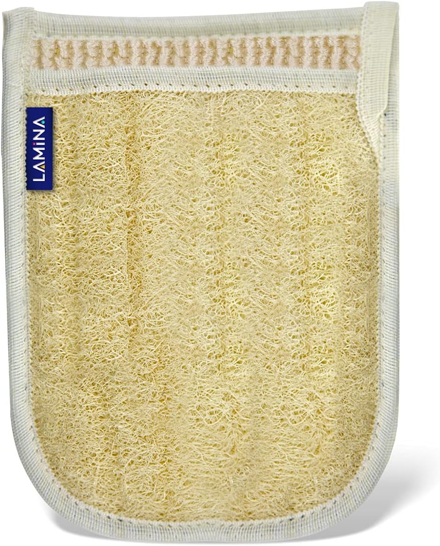 4 piezas  Lamina Natural-Orgánica, esponja de lufa, exfoliante corporal, esponja de ducha Beth Loofah (espalda larga, guante de doble cara, mini