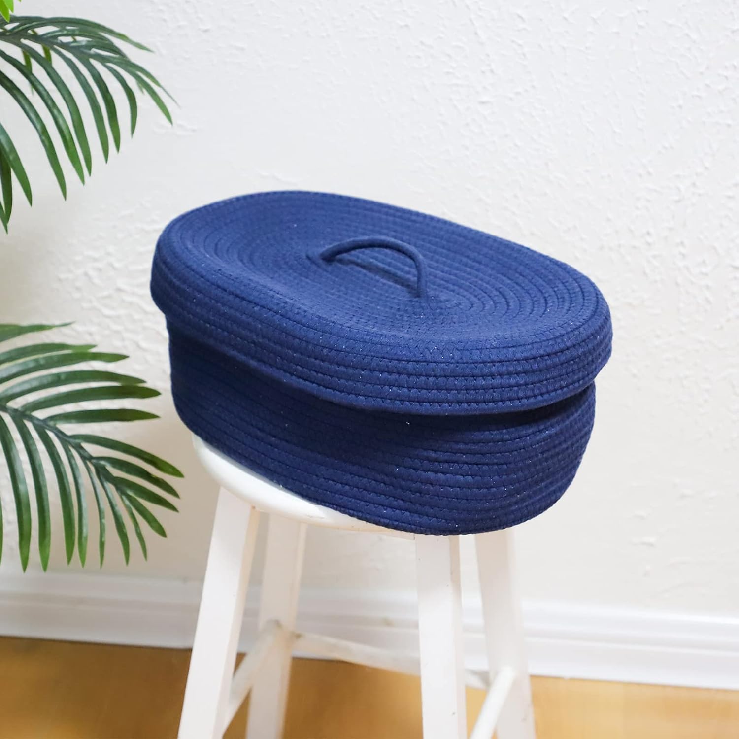 Cesta de almacenamiento de cuerda de algodón con tapa, cesta de almacenamiento de manta de cuerda tejida, contenedor de almacenamiento de guardería,