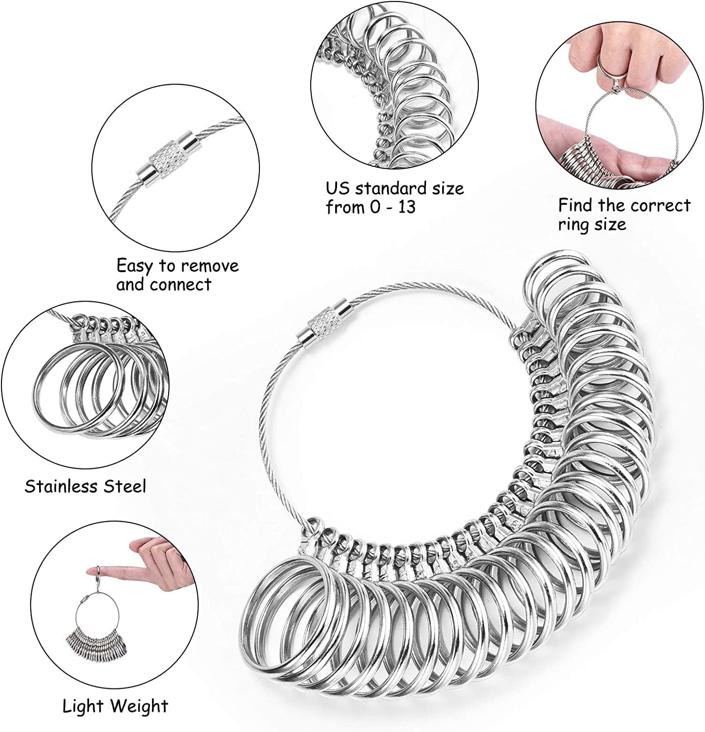 AMERICAN PHOENIX Herramienta de medición de anillo, calibre de anillo de metal con anillo de aluminio, kit de medidores de joyería para mujeres y