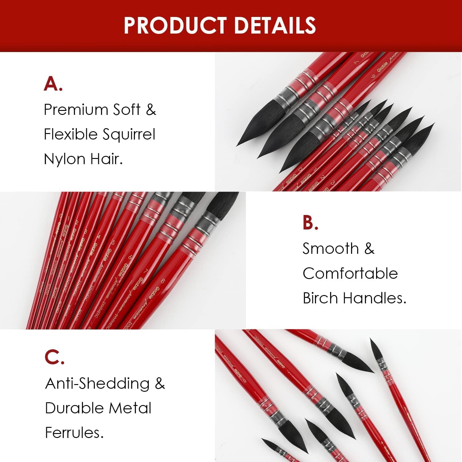 Grabie Pinceles profesionales para acuarela, pinceles para trapeador, 9 piezas, pelo sintético de ardilla, suministros de arte para pintar, gran