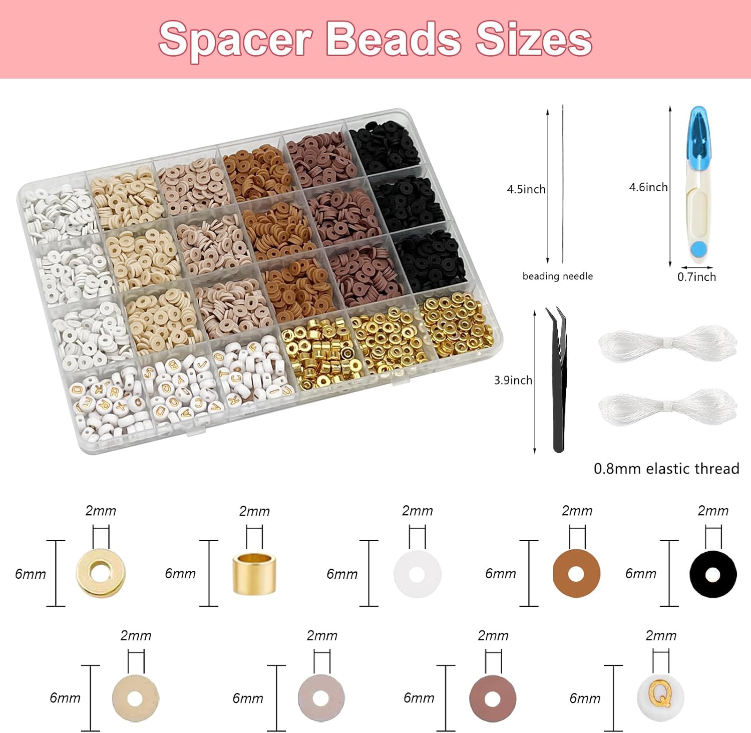 EMUFOOK Juego de 2414 cuentas de arcilla para hacer pulseras, kit de pulseras de la amistad para niñas y adultos, 6 colores de arcilla polimérica