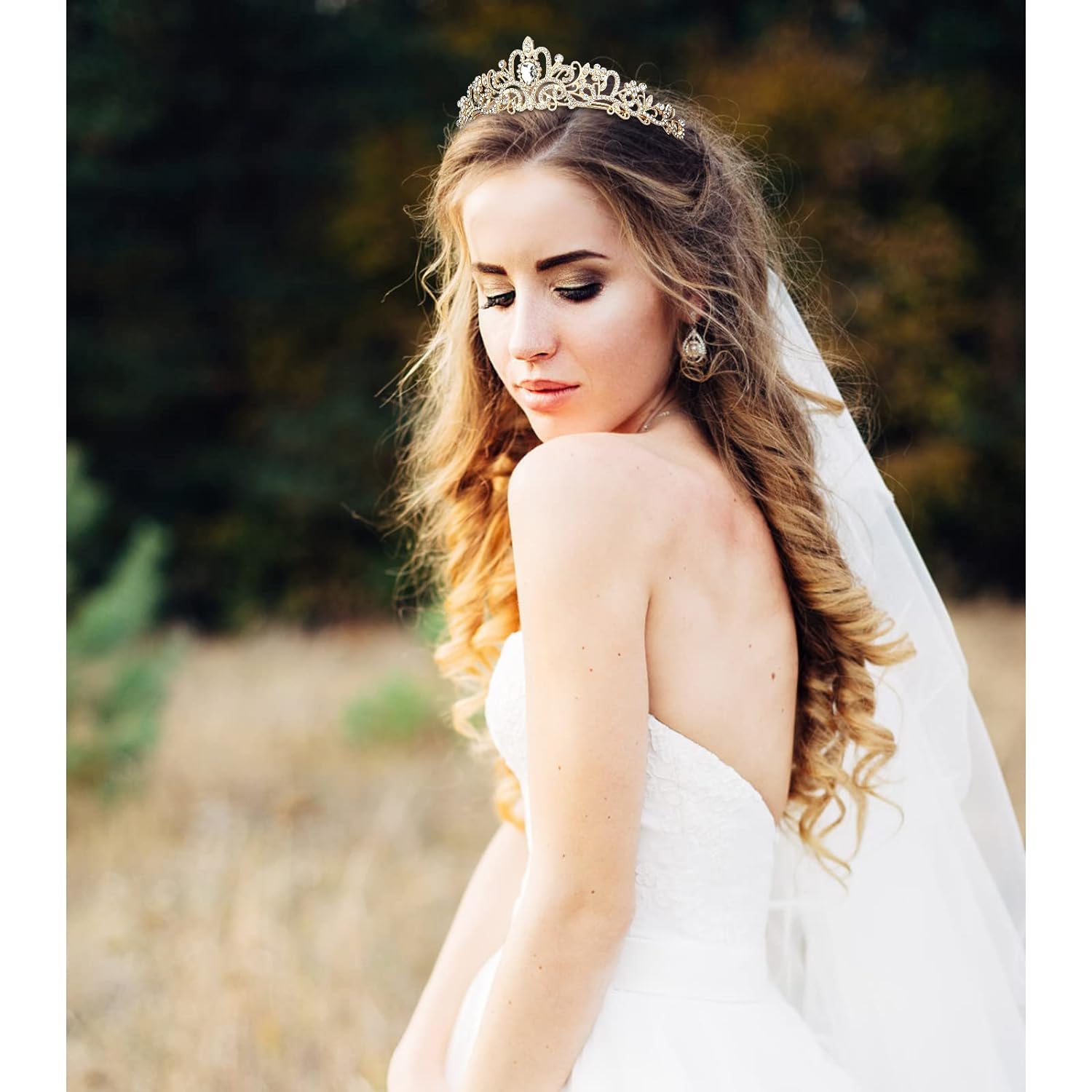 CIEHER Tiara dorada para mujeres y niñas, tiaras de princesa para mujeres, tiaras para niñas, nupciales, bodas, bailes, quinceañera, corona de