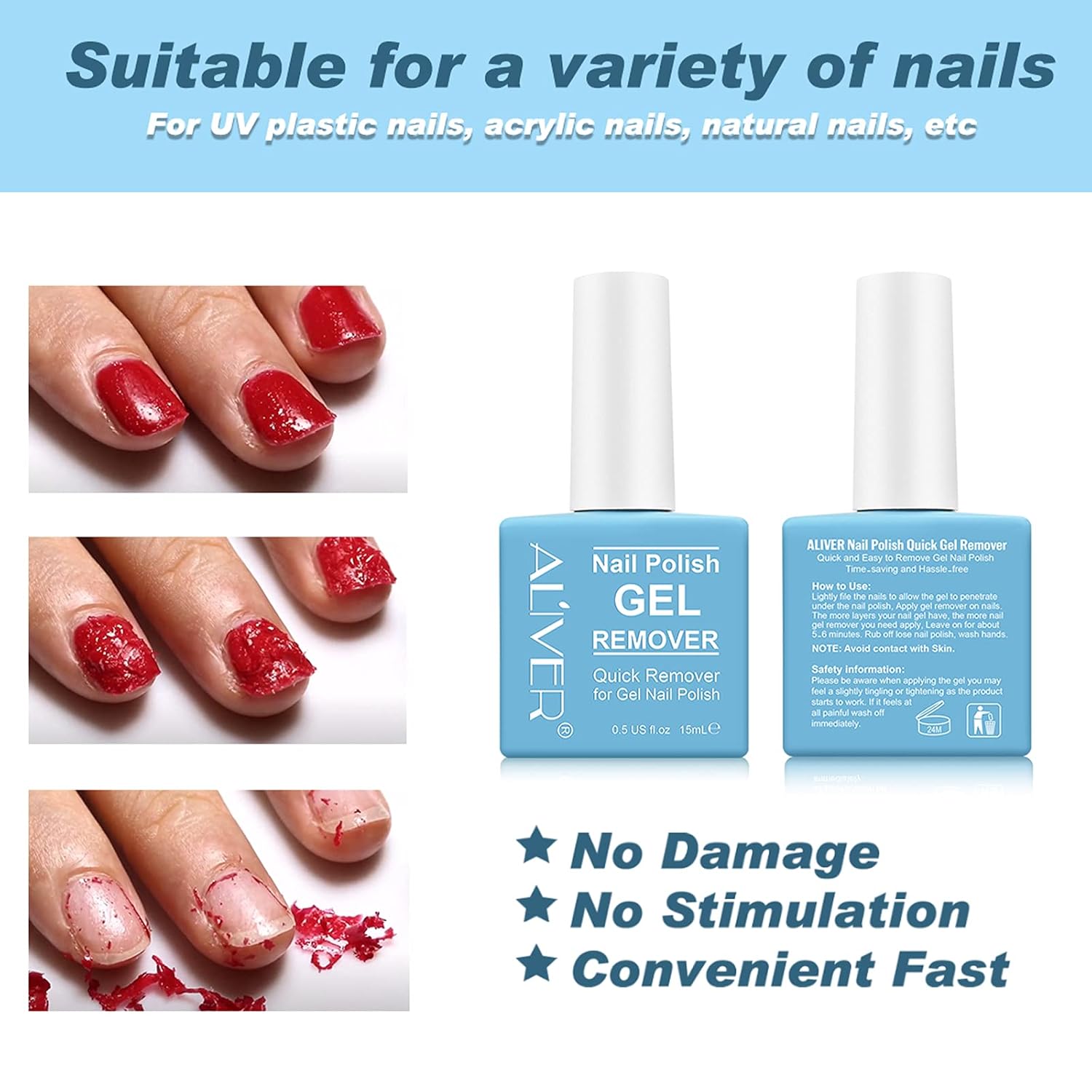 Removedor de esmalte de gel profesional para uñas, quita el esmalte de uñas de gel, removedor de uñas de gel en 2 a 3 minutos, no necesita remojo o