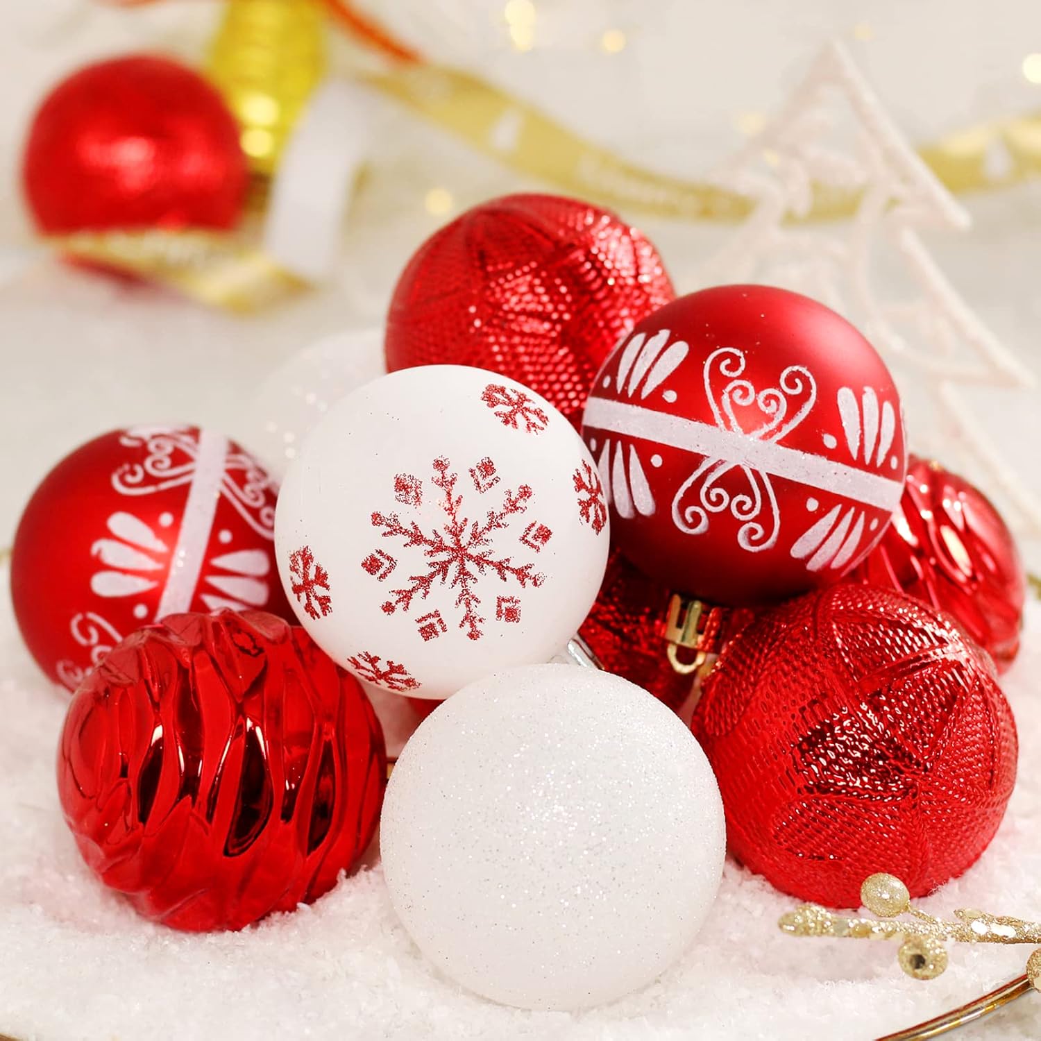 Adornos de bola de árbol de Navidad inastillables de 30 unidades, bolas rojas y blancas de 2.36 pulgadas, juego a granel para decoración de fiestas