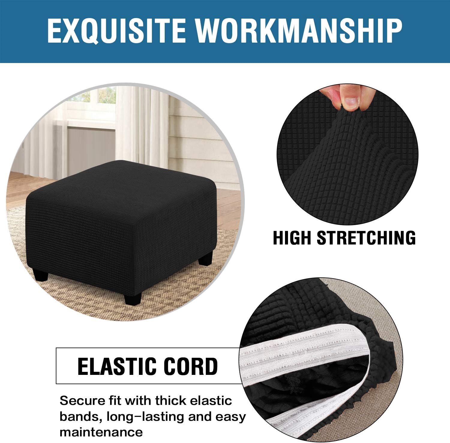 DKSLIPGO Fundas otomanas cuadradas de jacquard, fundas otomanas, protector de taburete de almacenamiento plegable, parte inferior elástica, elástico