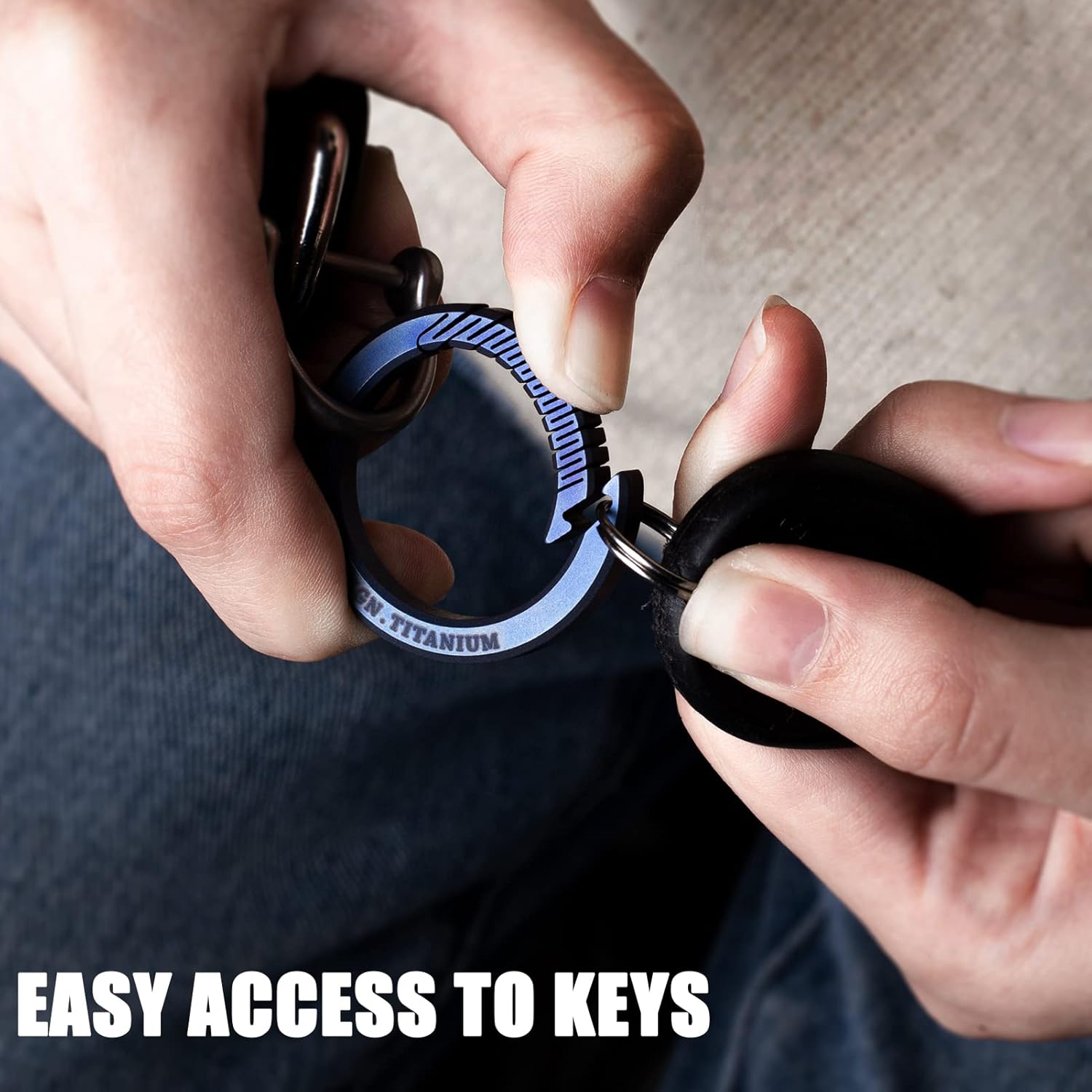FEGVE Carabiner Keychain Clip with 2 Key Rings, Titanium Quick Release Keychain Small Carabiner Clip for Keys