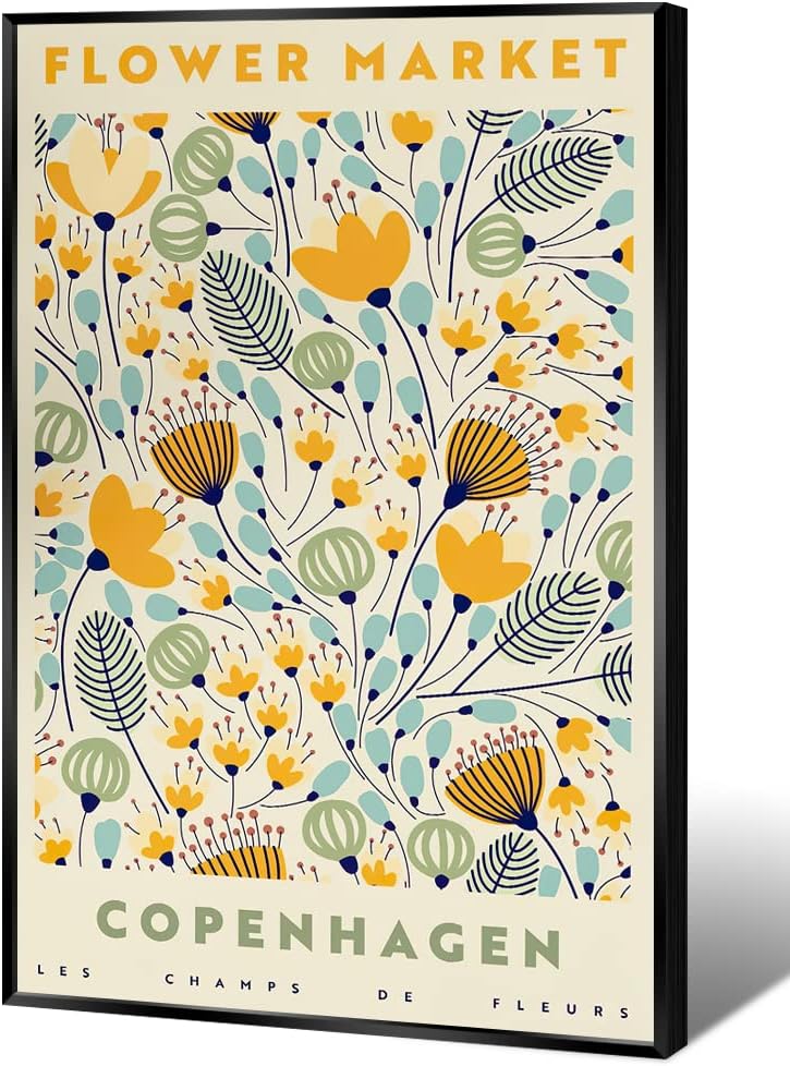 Póster de mercado de flores coloridas para habitación, estética, lienzo floral de Copenhague, arte para pared, hojas botánicas, pintura abstracta