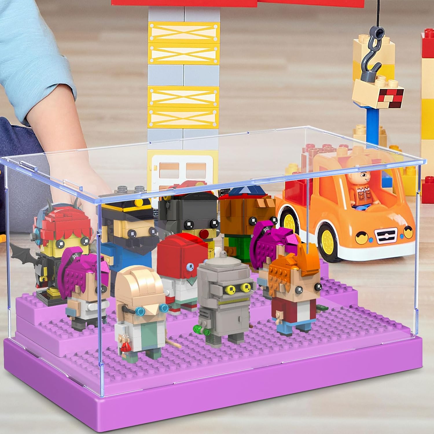 KKU Vitrina para bloques de figuras de acción de minifiguras, caja de exhibición de minifiguras acrílicas, caja de almacenamiento con 3 pasos