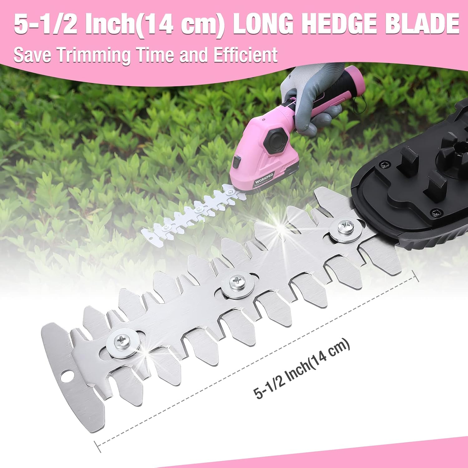 WORKPRO Pink Cordless Grass Shear & Shrubbery Trimmer – 2 in 1 Handheld Hedge Trimmer 7.2V Electric Grass Trimmer Hedge ShearsGrass Cutter 2.0Ah