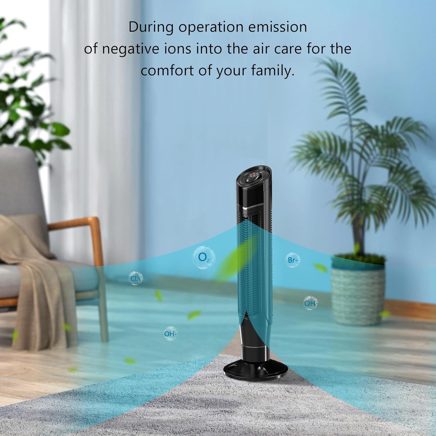 R.W.FLAME Ventilador de torre, ventilador oscilante de 360, enfriamiento silencioso, portátil, sin aspas, ventilador de piso con control remoto, 8