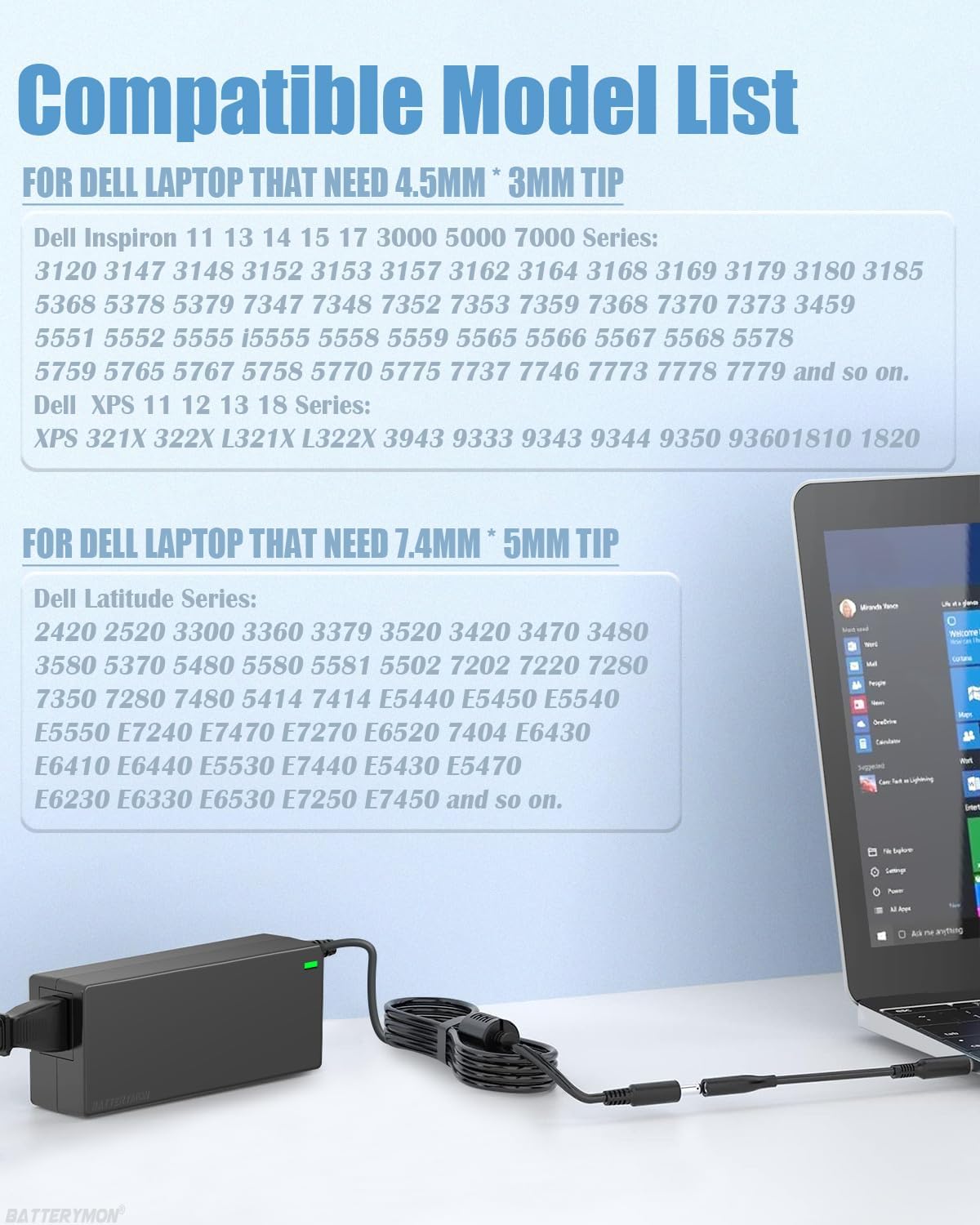 Cargador tipo c de 15 V 2.6 A para Switch y dispositivo de teléfono Android USB-C, adaptador de CA de 65 W para computadora portátil Dell Inspiron