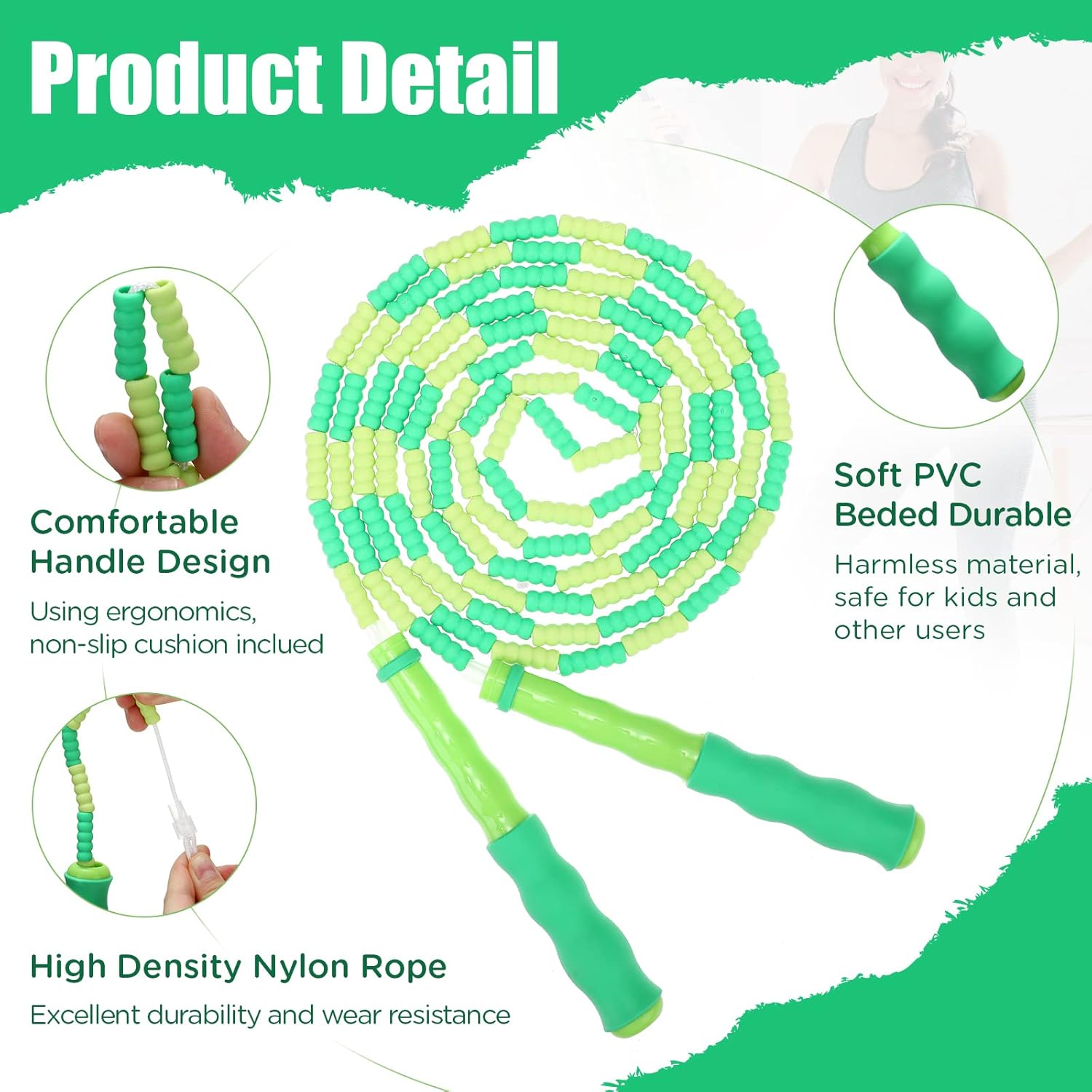 12 piezas de cuerda de saltar suave con cuentas para niños, longitud ajustable, a prueba de nudos, cuerda de saltar para niñas, niños, mujeres,