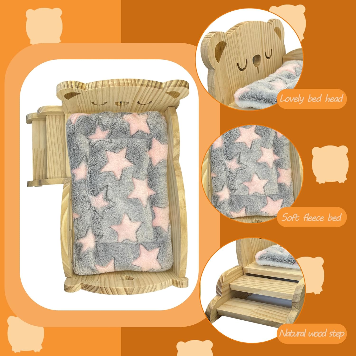 Cama de madera para conejillo de indias con escaleras y alfombra, cama lavable y suave para animales pequeños, escondite de conejillo de indias,