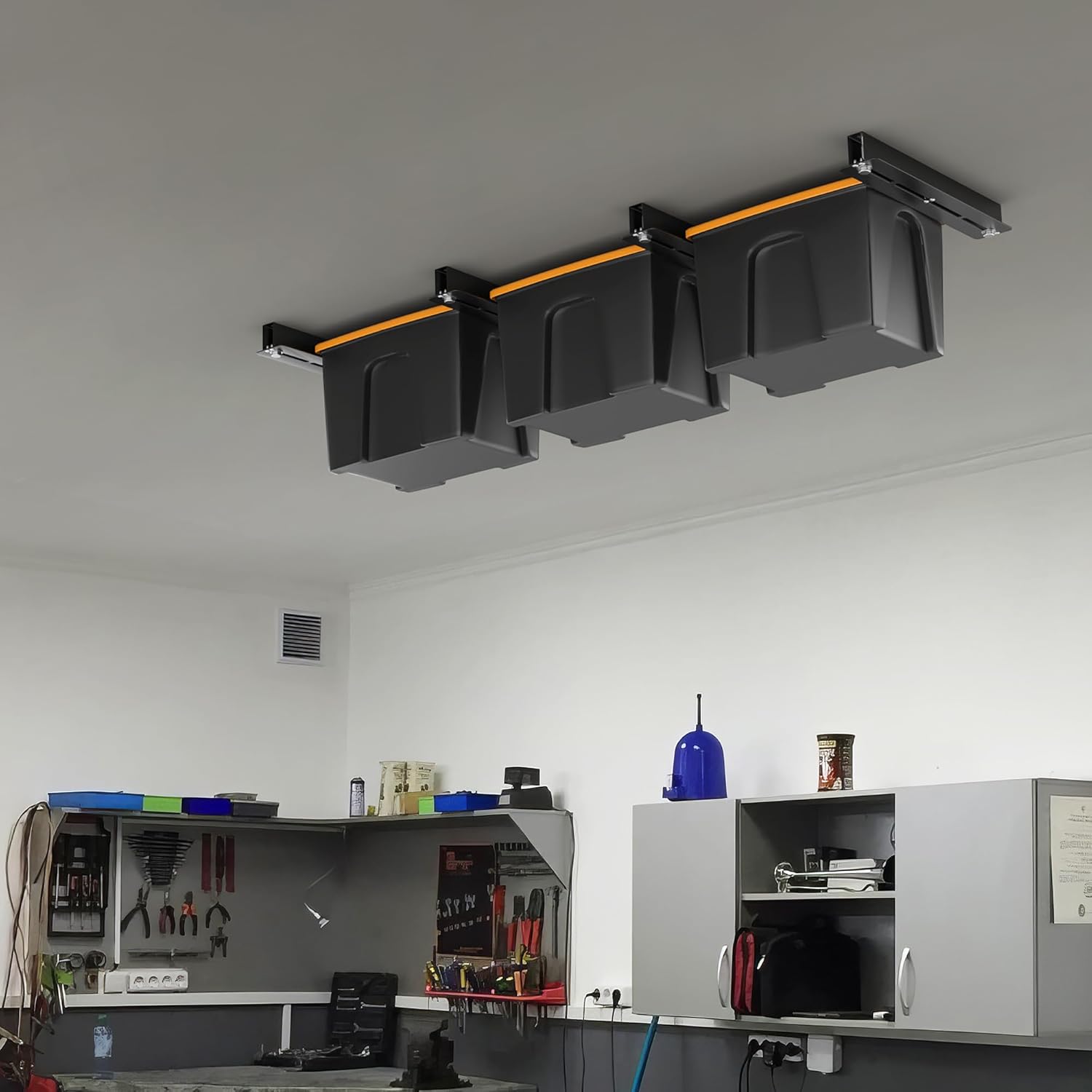 Ultrawall Bastidores de almacenamiento de garaje superiores para contenedores, estante de almacenamiento de techo, organizador colgante de garaje