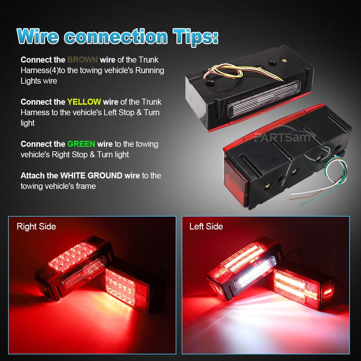 Partsam Luces traseras rectangulares de perfil bajo para remolque, luces traseras sumergibles para remolque, barco, remolque, parada, freno, cola de