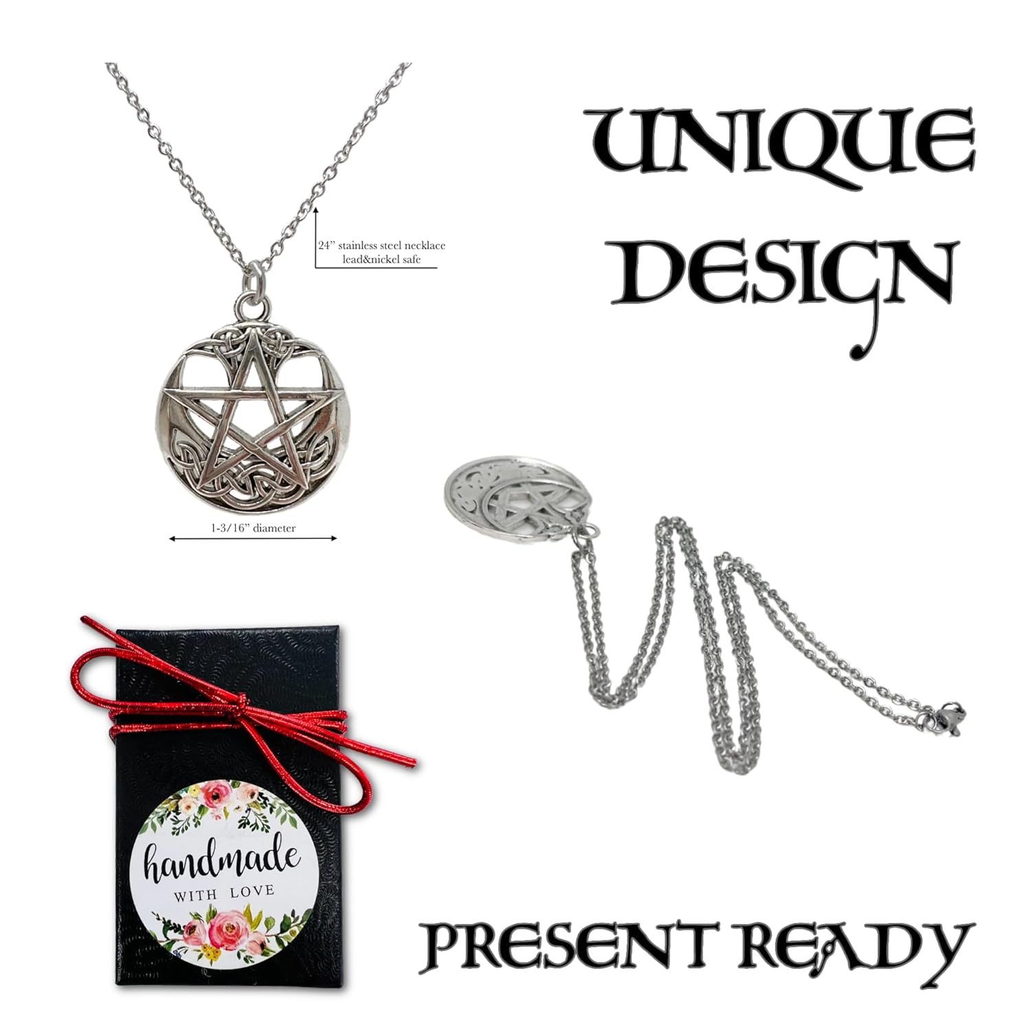 Celtic Protection Star Necklace Magic Healing Wicca Pagan Witch Amulet Pentagram Silver Pentacle Jewelry Charm for Women